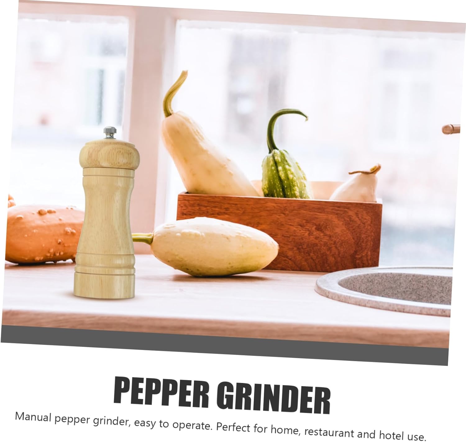 KICHOUSE 1pc Manual Pepper Mill Salt Shaker Gadget - Wood Pepper Grinder Refillable