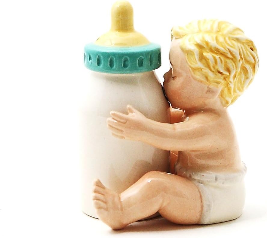 Ceramic Salt Pepper Shaker Set - Baby with Bottle Design