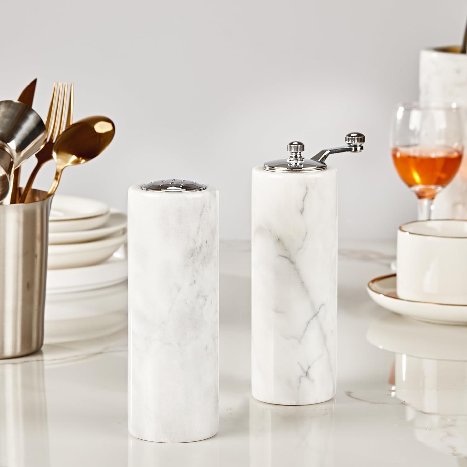 White Marble Salt Shaker - Multi-Purpose Kitchen Dispenser