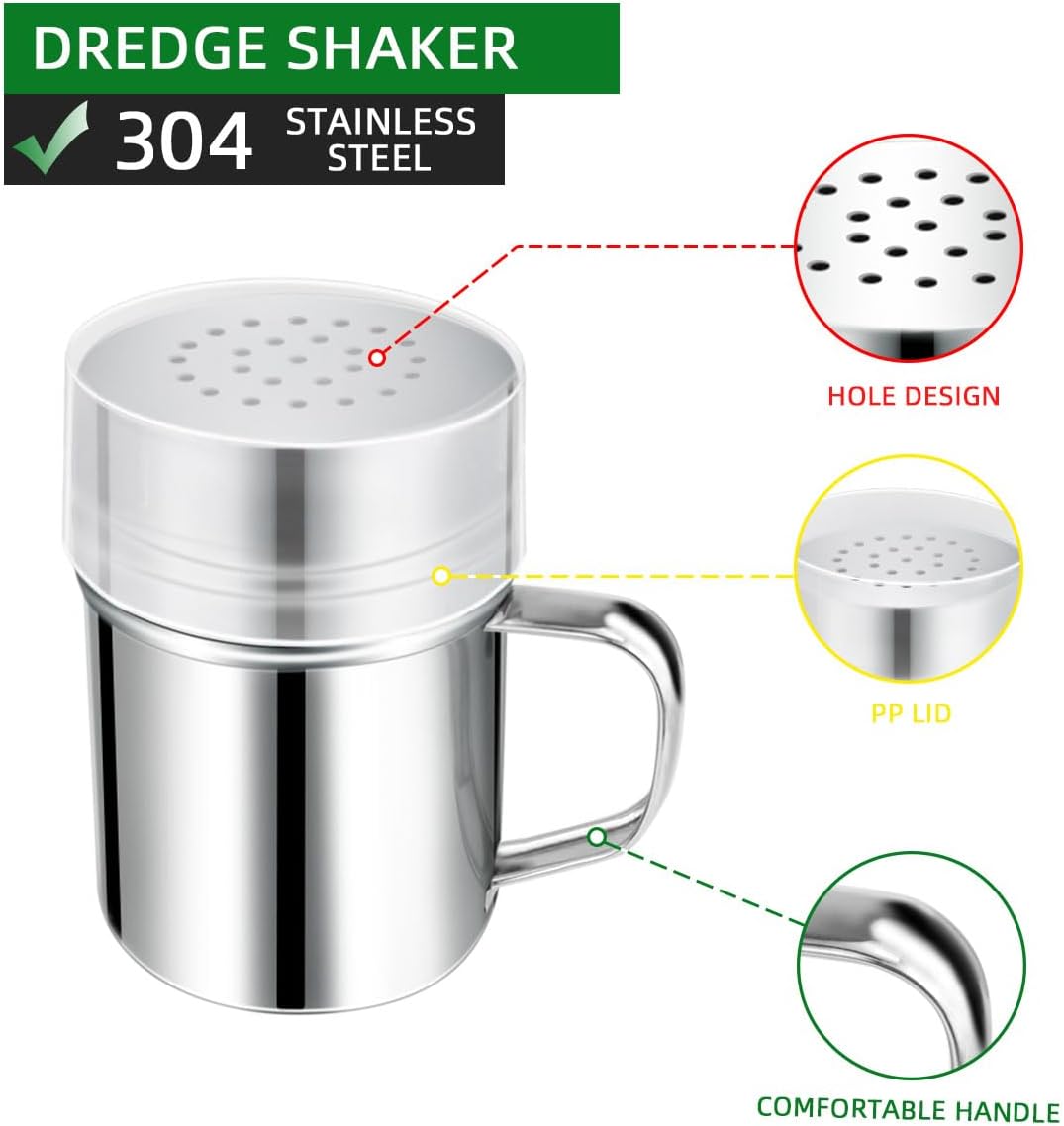 Yuntop 6 Oz Stainless Steel Spice Shaker with Handle and Lid