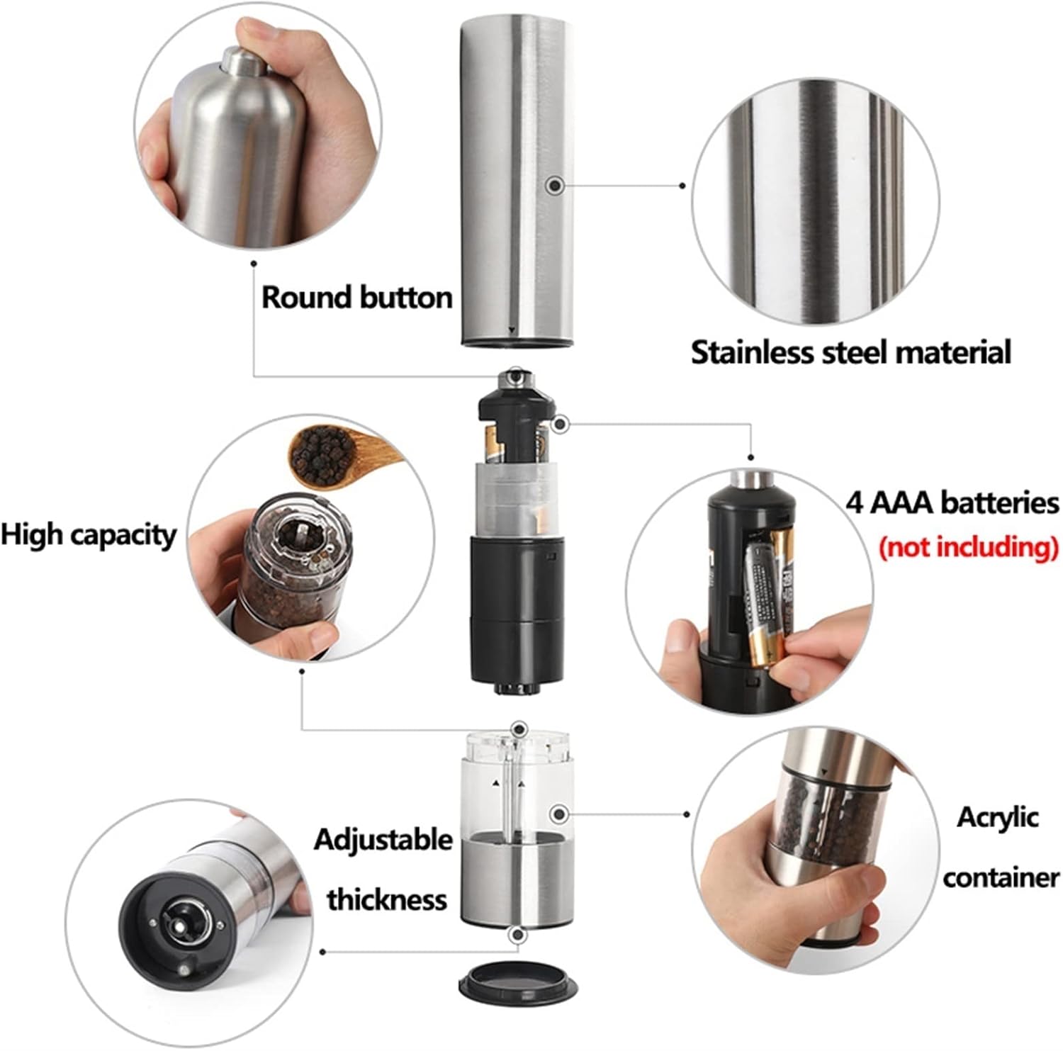 Stainless Steel Electric Salt Pepper Shaker Set