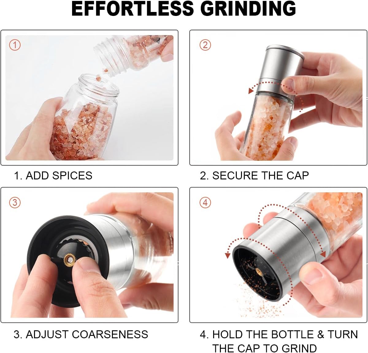 Gulex Salt Grinder Pepper Mill Set Single Grinder for Home Use