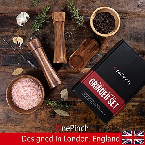 OnePinch Wooden Salt Pepper Grinder Set Acacia Wood