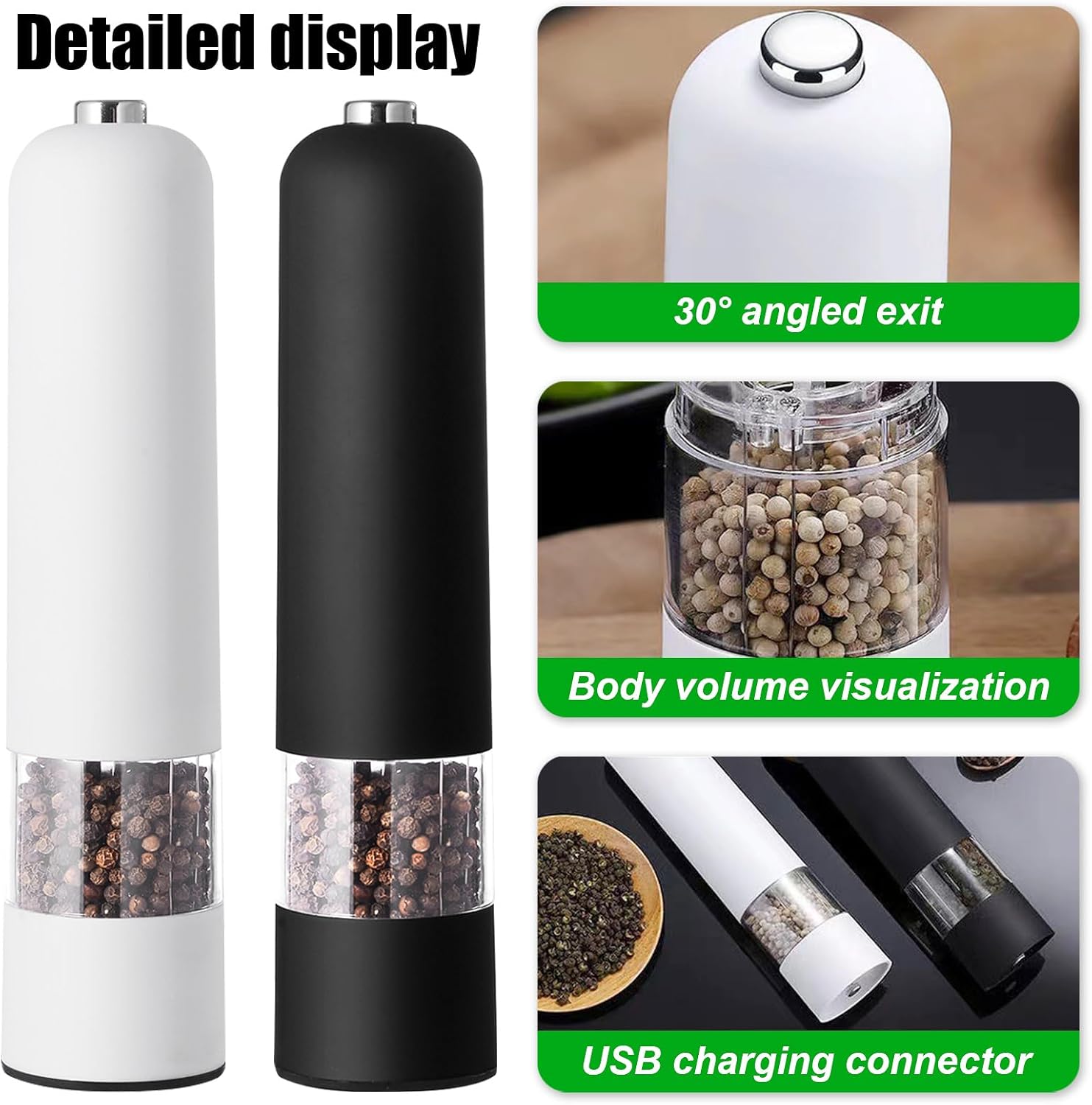 Double Function Salt Pepper Grinder Set - Effortlessly Grind Your Favorite Spices