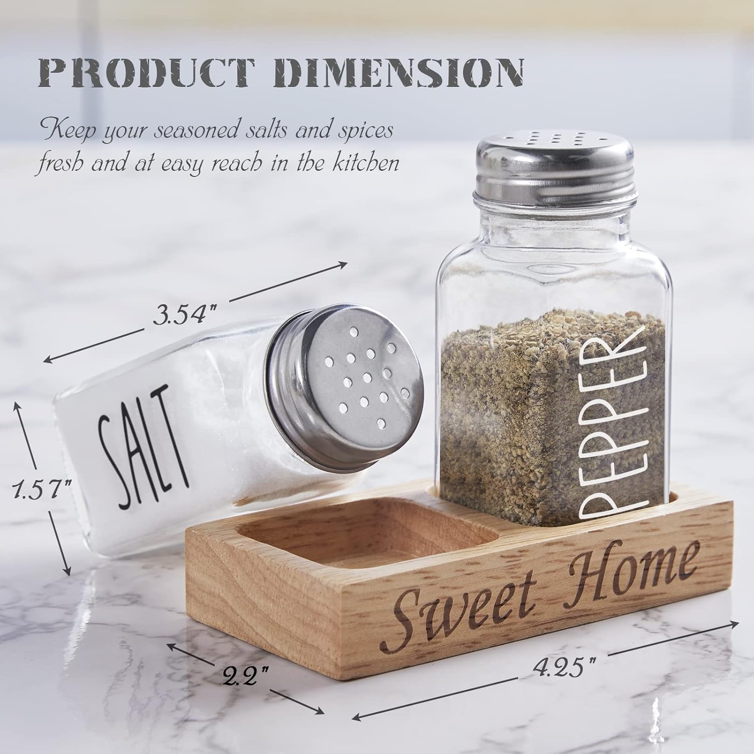 Dopeca Glass Salt and Pepper Set with Wooden Holder