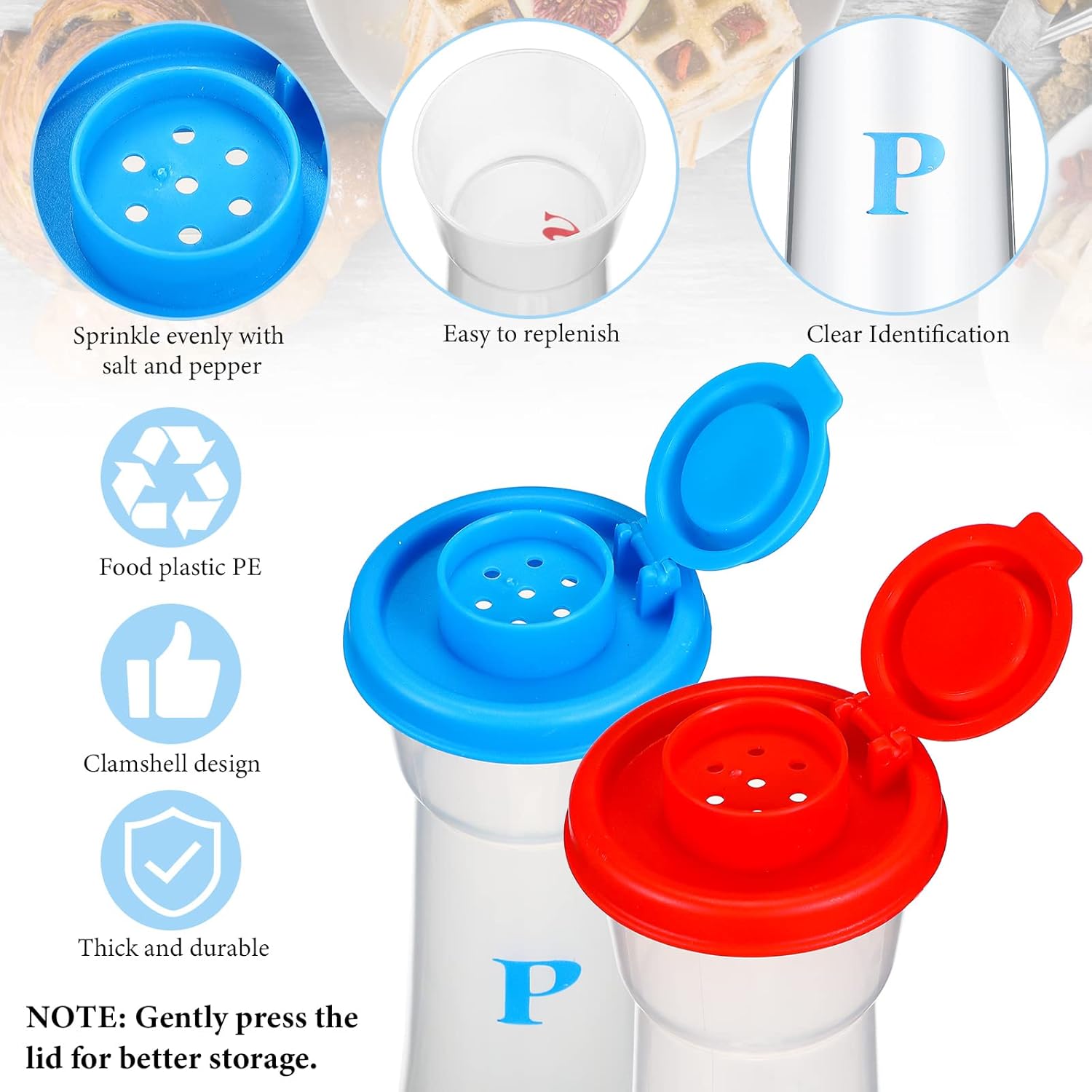 Set of 2 Hourglass Salt and Pepper Shakers with Lids Blue Red