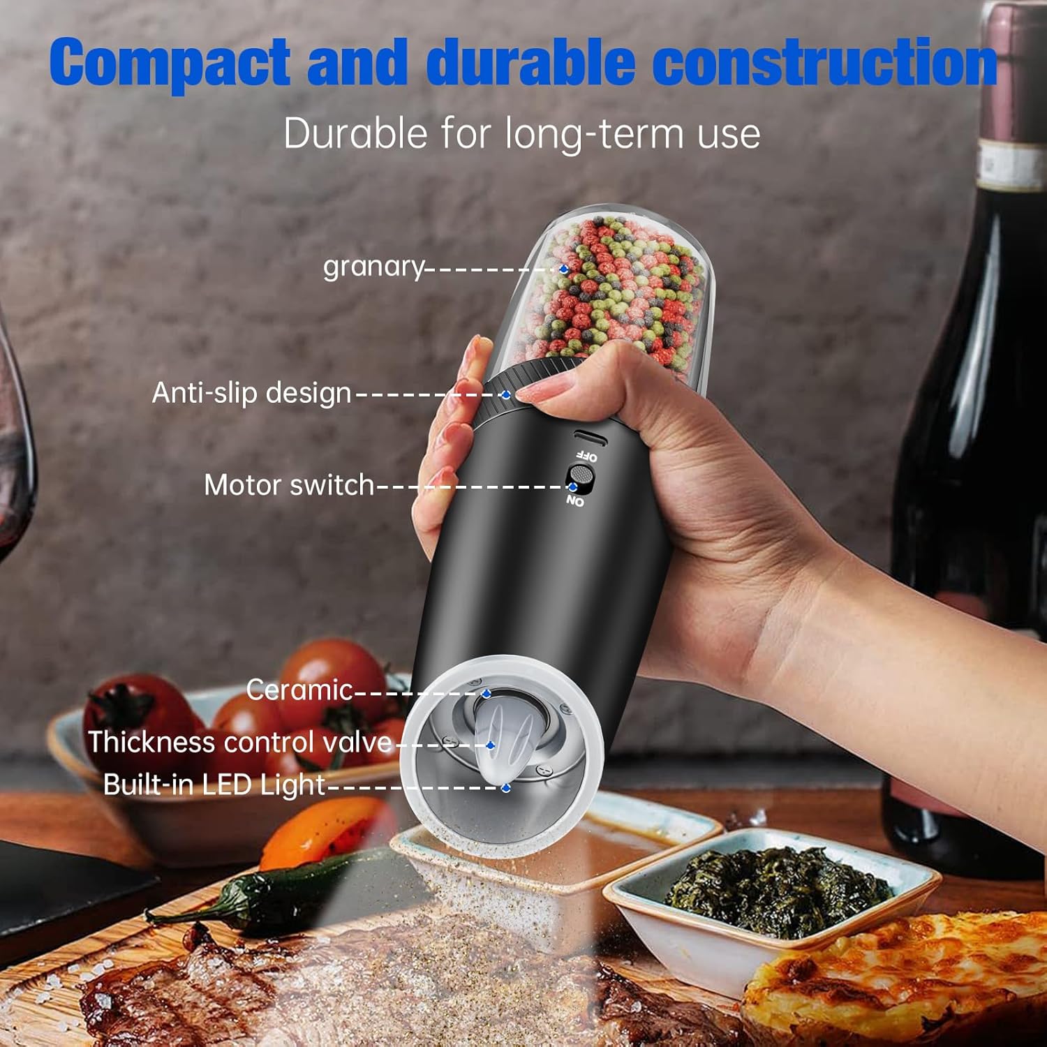 Gravity Electric Salt and Pepper Grinder Set - True 2-Pack