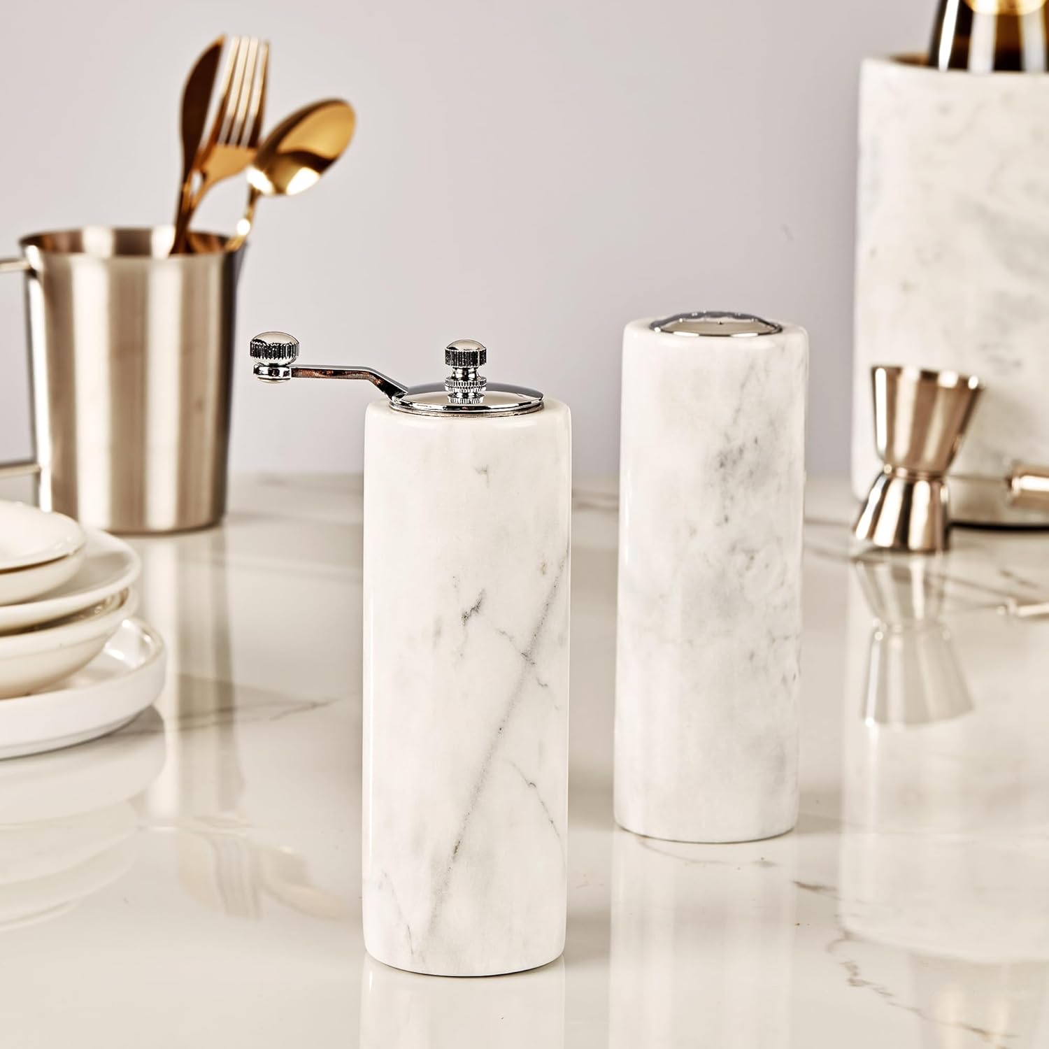 White Marble Salt Shaker - Multi-Purpose Kitchen Dispenser