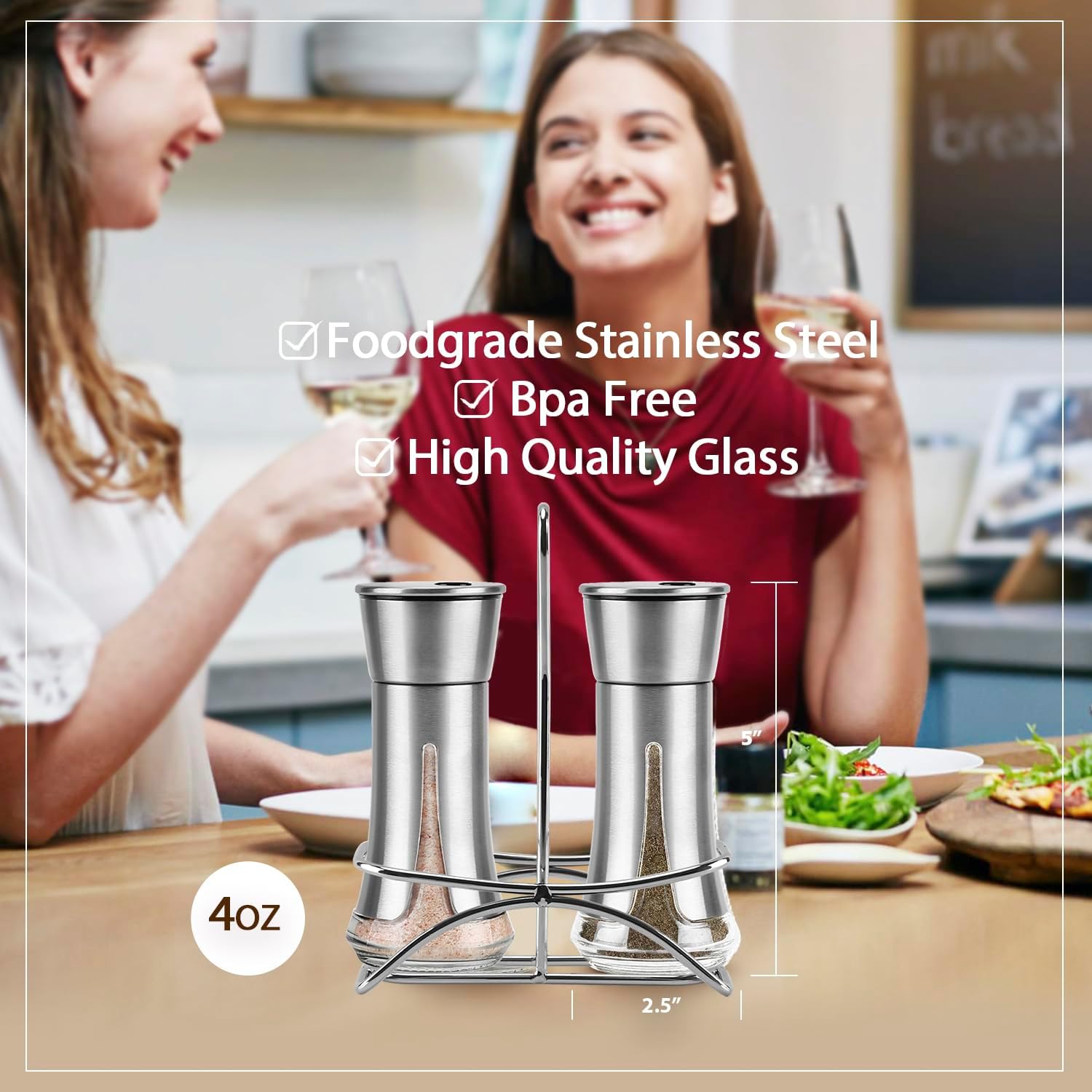 Aelga Salt Pepper Shakers with Adjustable Holder