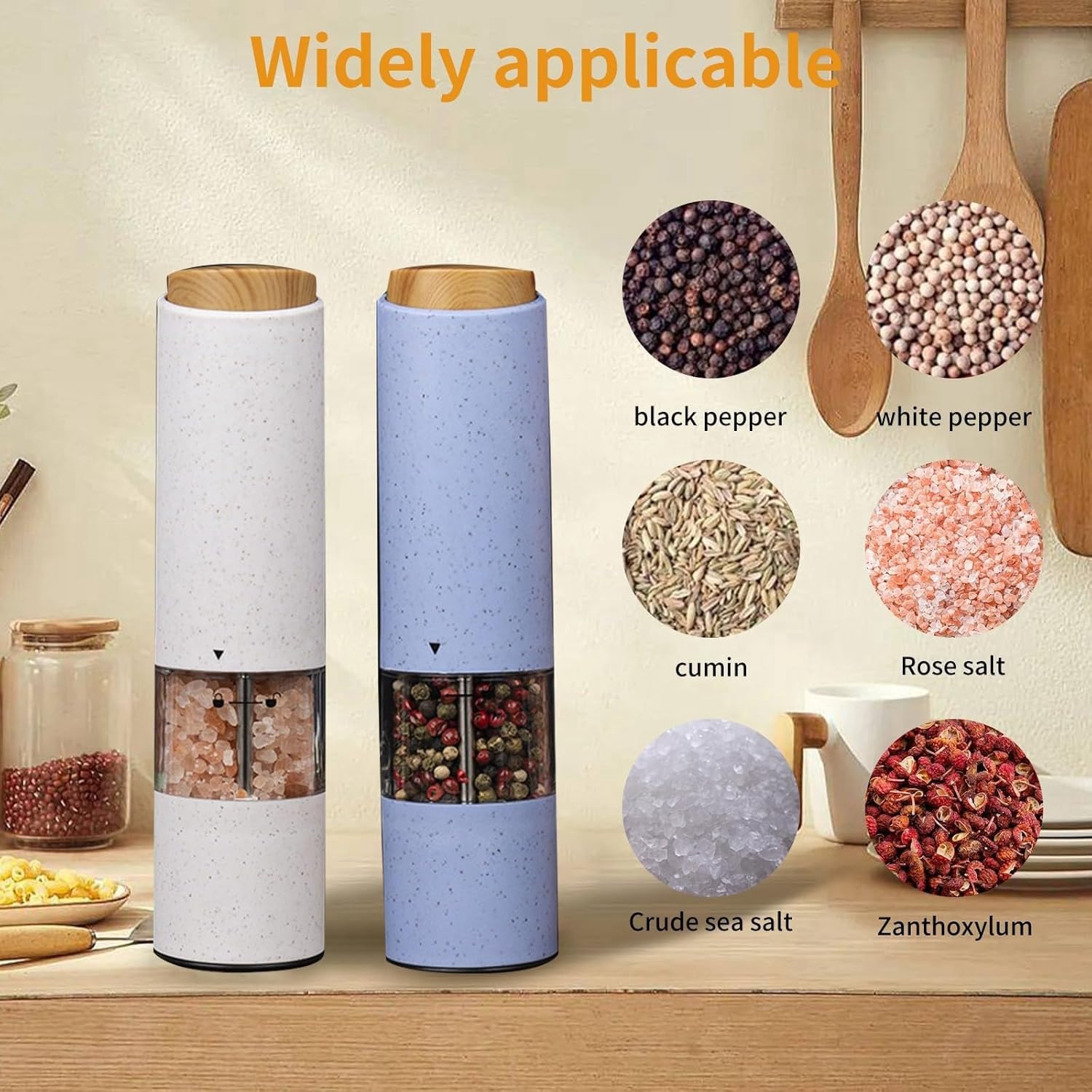 WANGJIAOID Electric Pepper Mill with LED Light Battery Powered Adjustable Coarseness