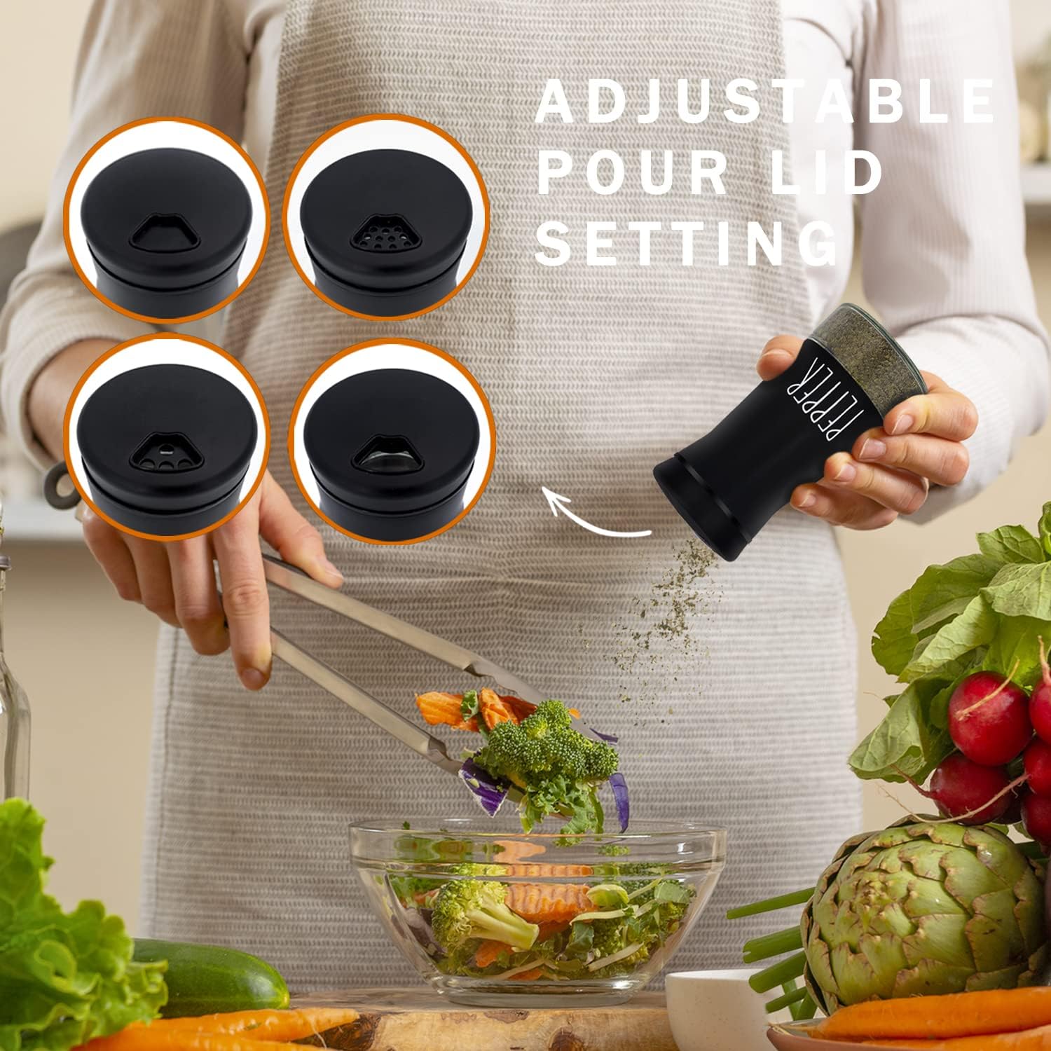 Aelga Adjustable Salt and Pepper Shakers 3 Settings for Farmhouse Grit