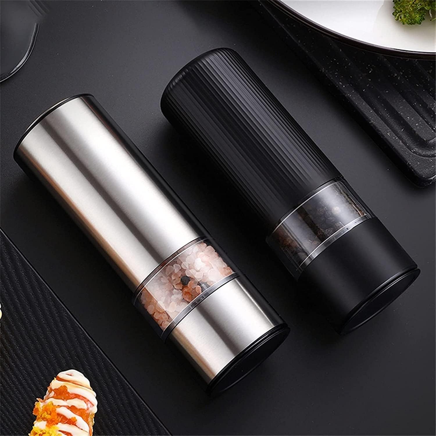 Anerji Electric Salt Pepper Grinder Set Adjustable One-Handed Battery Operated Black