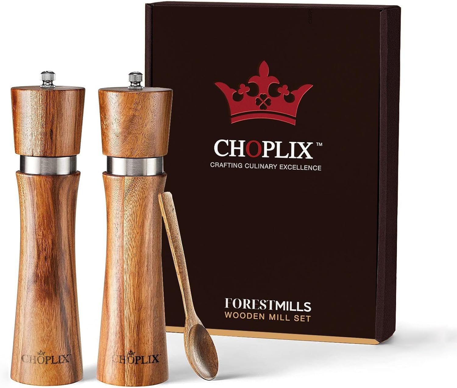 CHOPLIX Acacia Wood Salt Pepper Mill Set - Premium Design