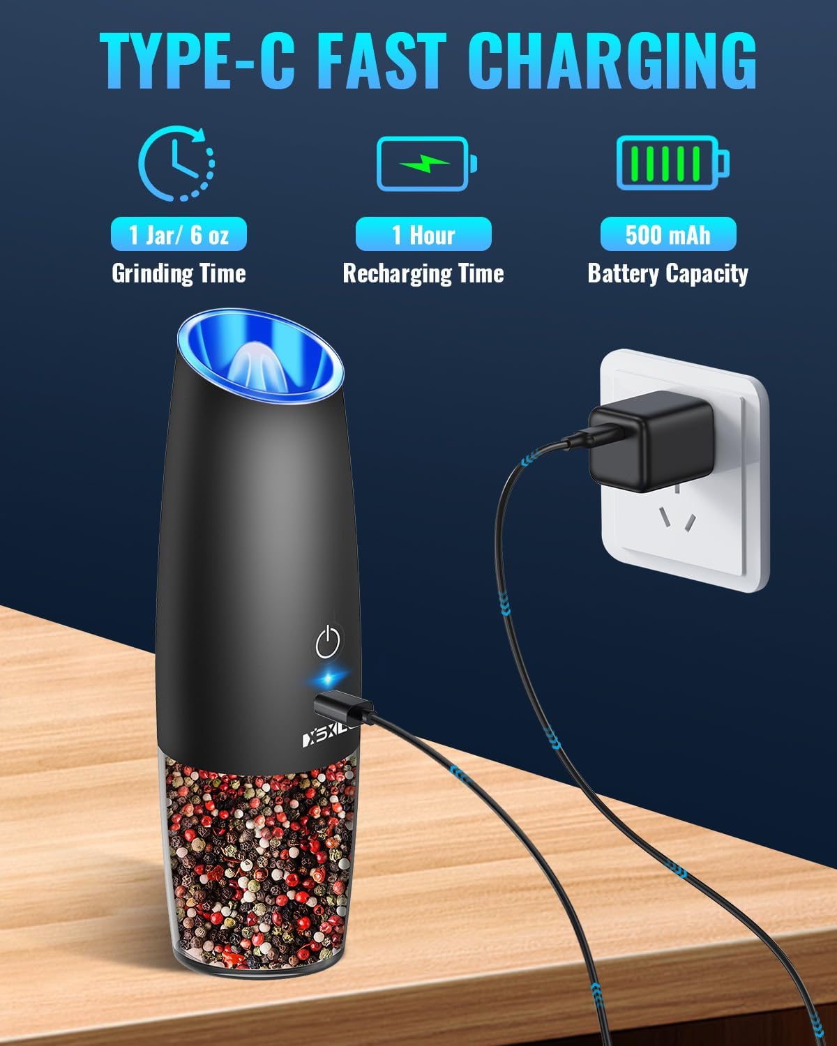 Sweet Alice Rechargeable Electric Pepper and Salt Grinder Set