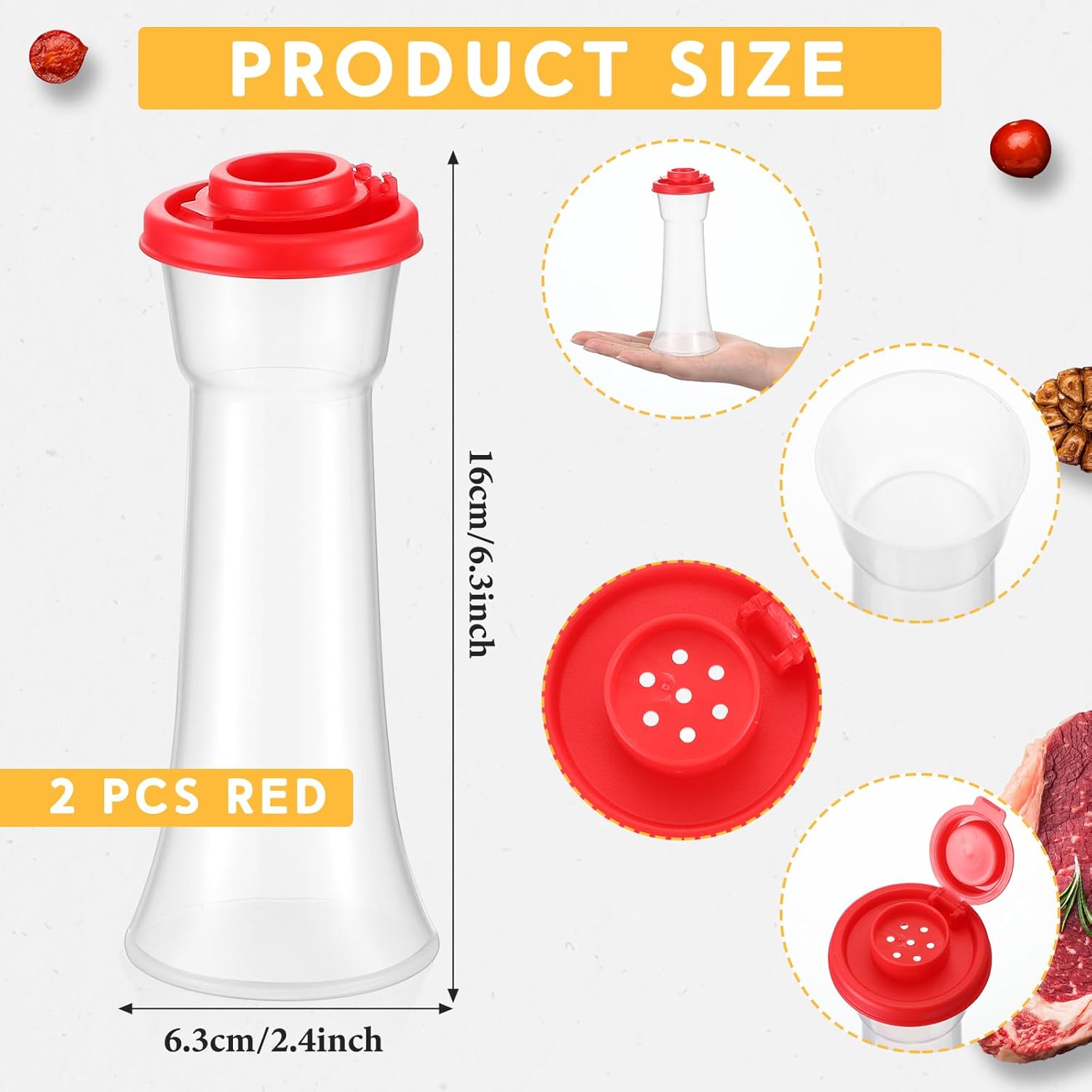 2 Set Plastic Salt and Pepper Shakers with Lids Red