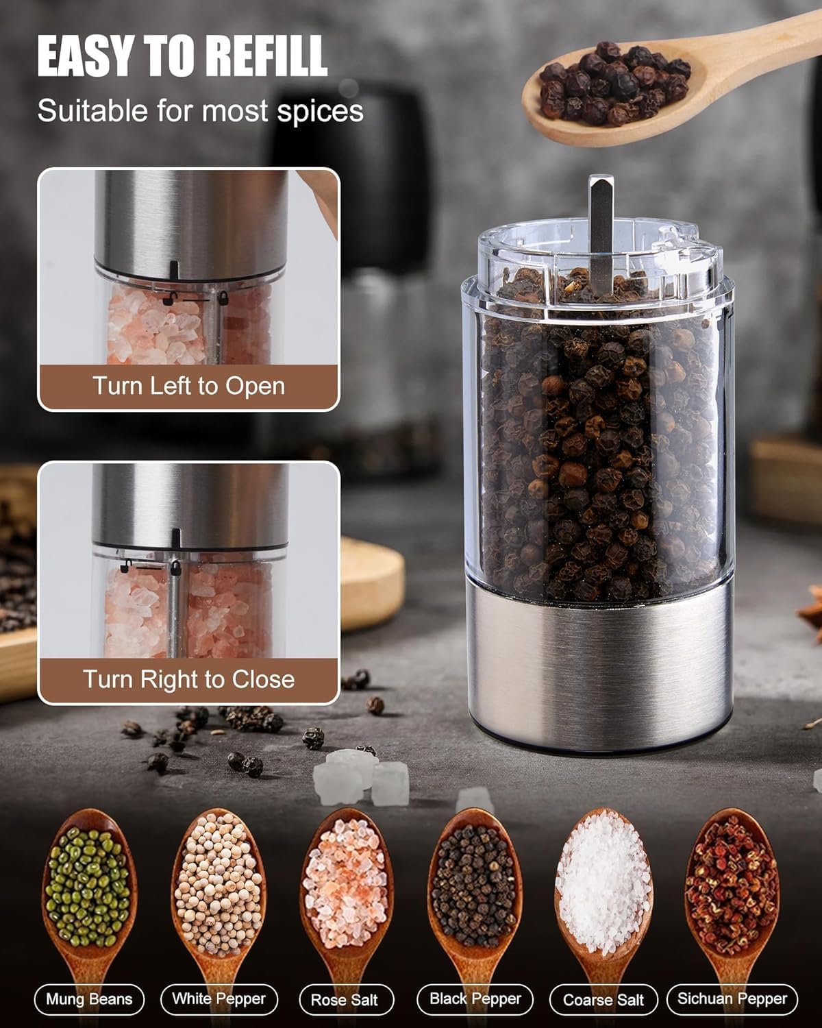 Easy Electric Salt Pepper Grinder Set