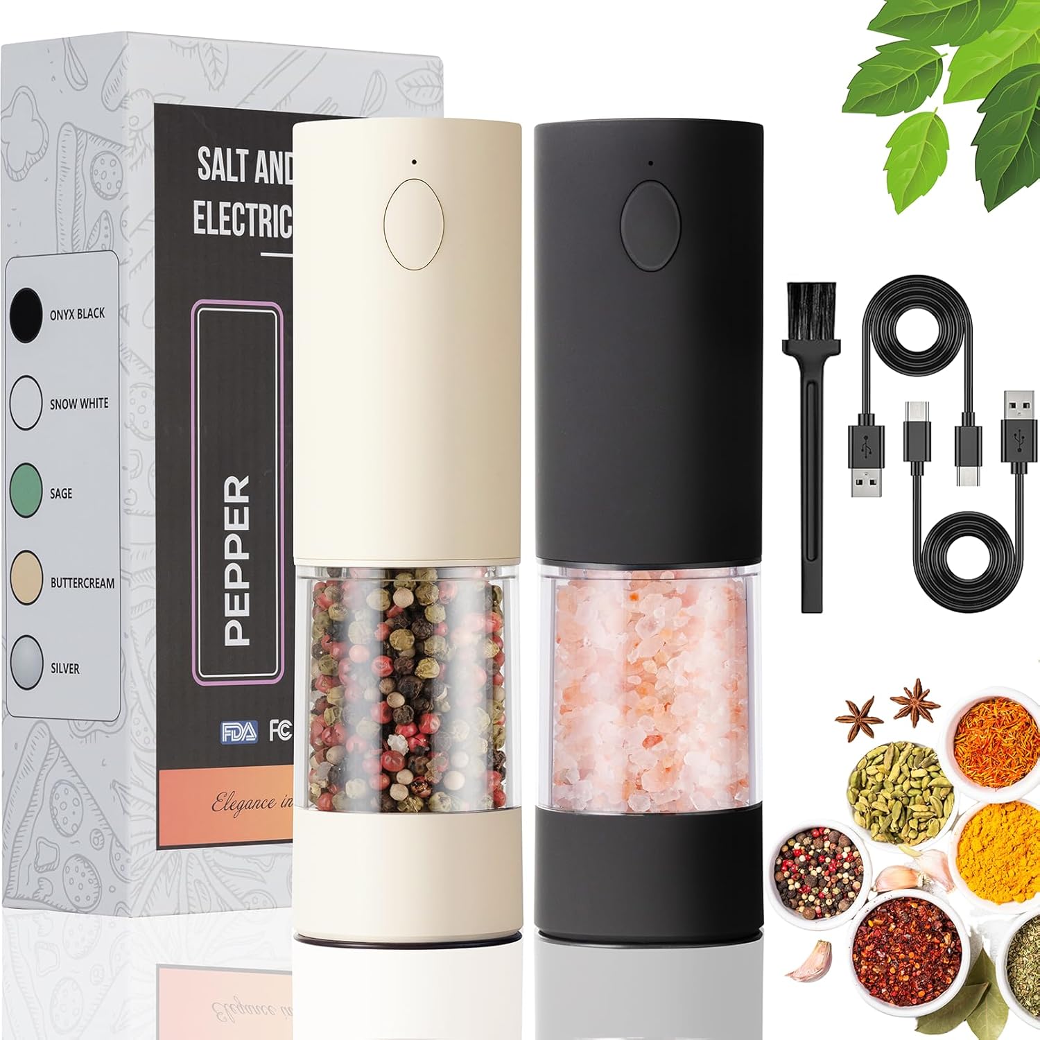 OPIIV2 Pack Electric Salt and Pepper Grinder Set with LED Light