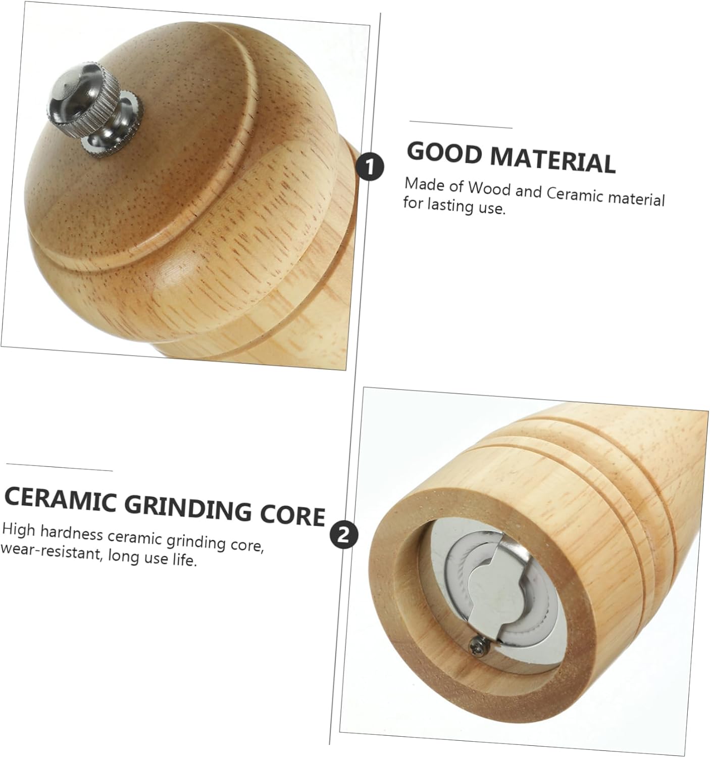 KICHOUSE 1pc Manual Pepper Mill Salt Shaker Gadget - Wood Pepper Grinder Refillable