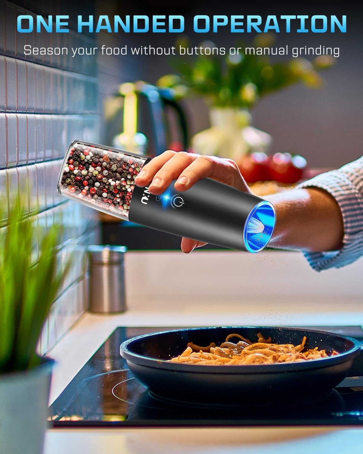 Reusable Electric Pepper Salt Grinder Set w LED Light