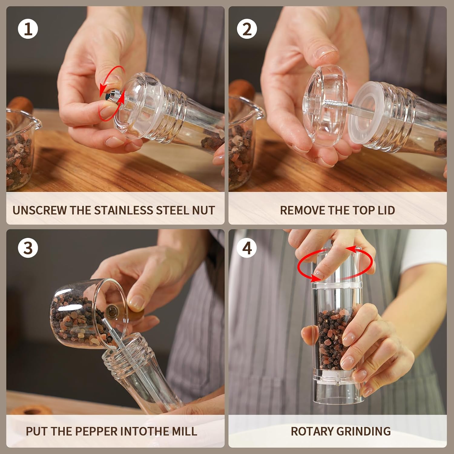 Stylish Acrylic Salt and Pepper Mill Adjustable for Perfect Grind