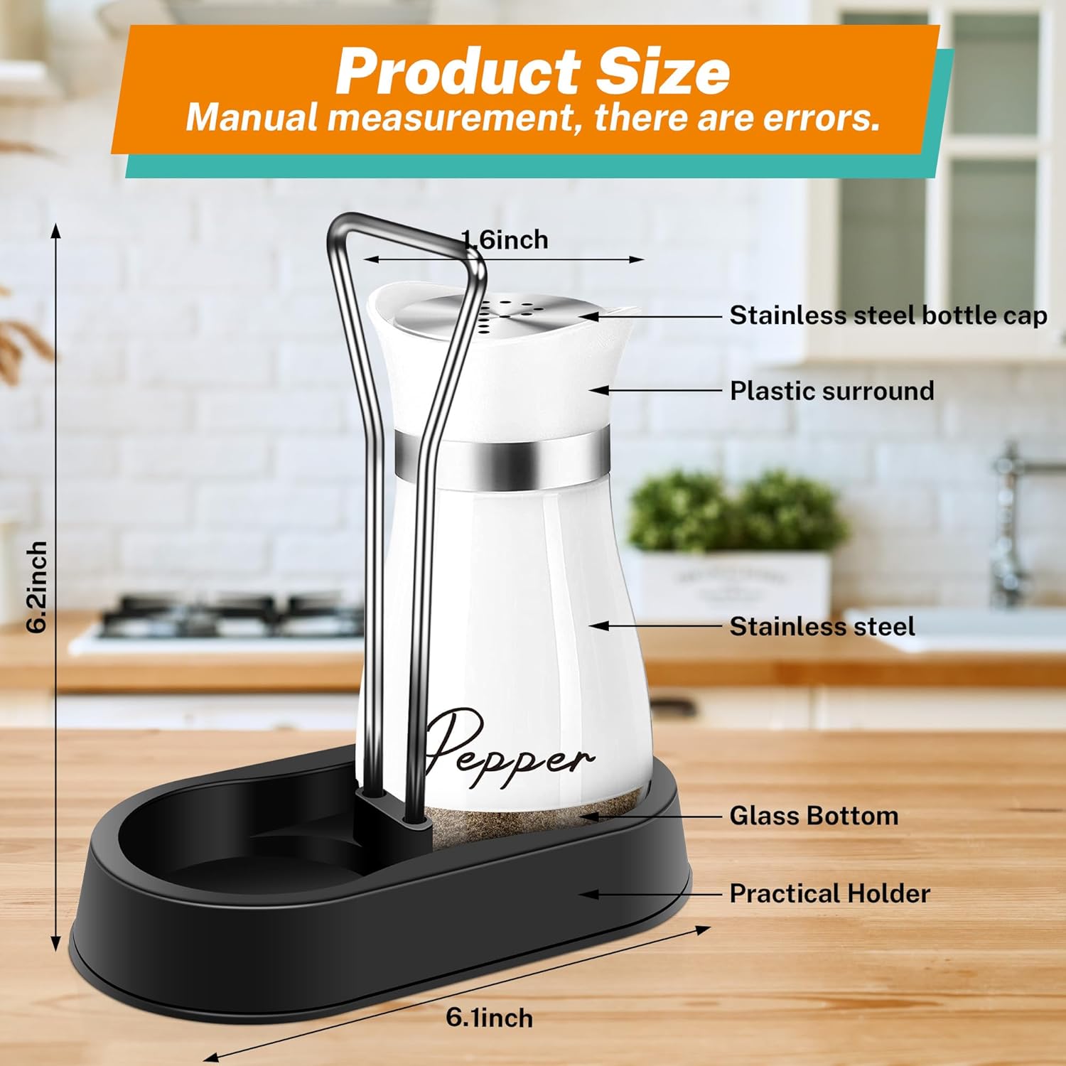 White Salt Pepper Shakers Set with Holder