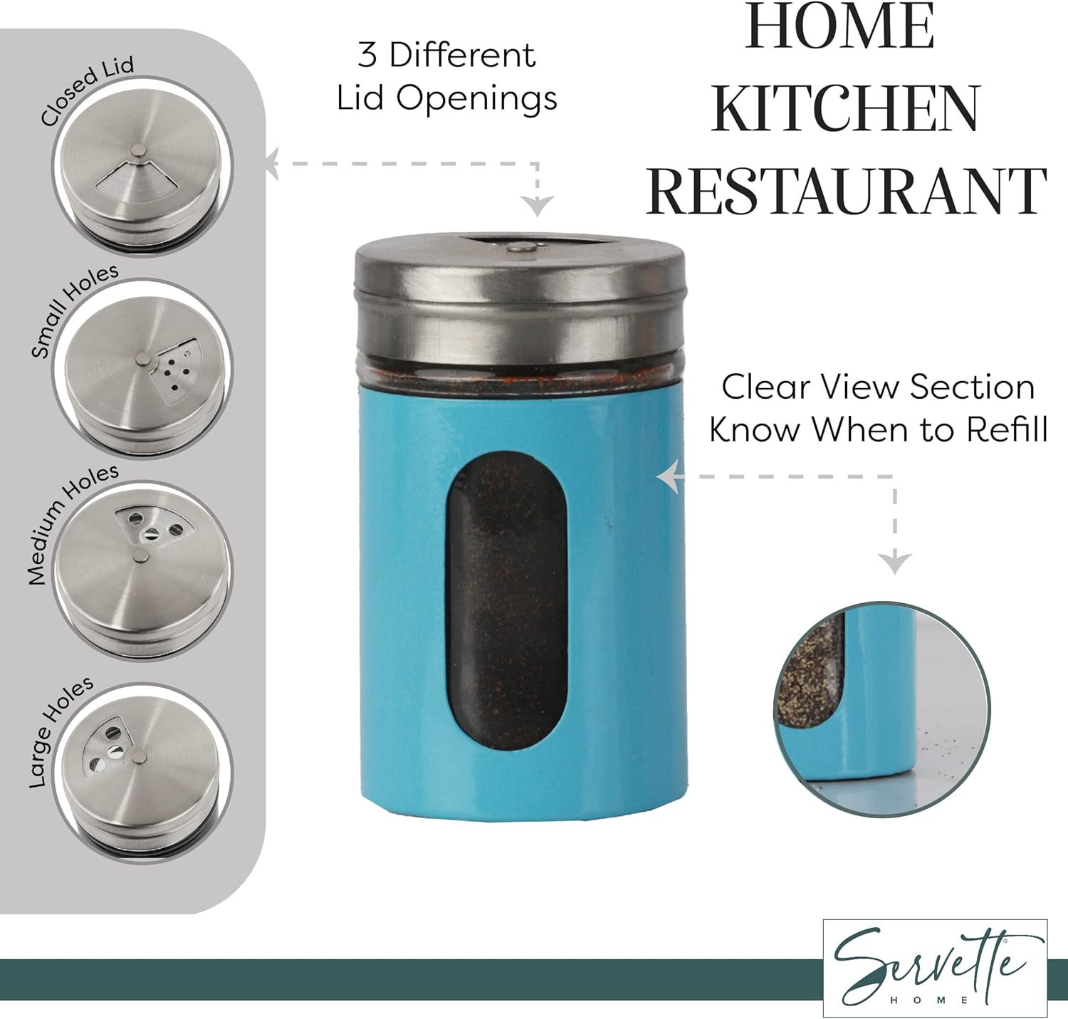 Aqua Salt Pepper Shakers Retro Spice Jars Glass - Set of 2