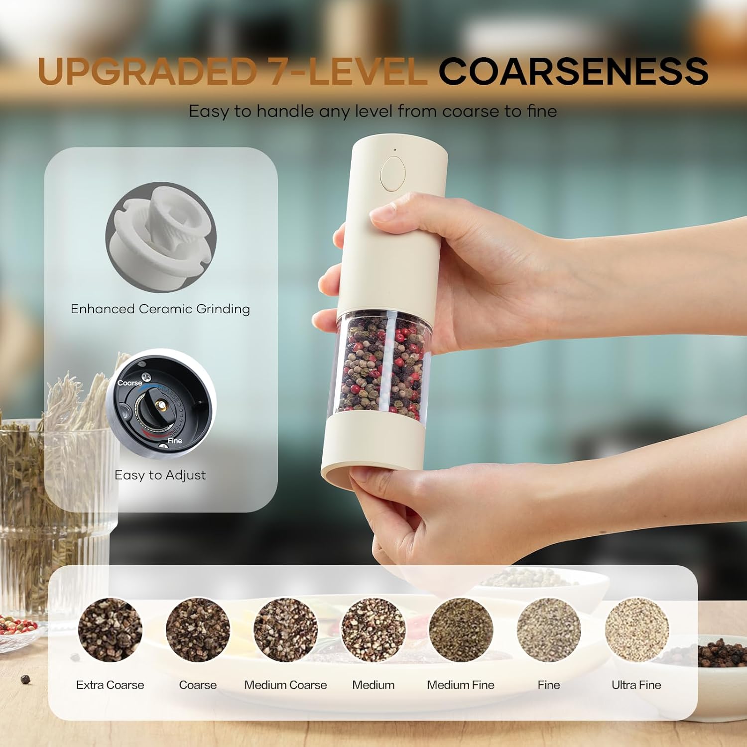 OPIIV2 Pack Electric Salt and Pepper Grinder Set with LED Light