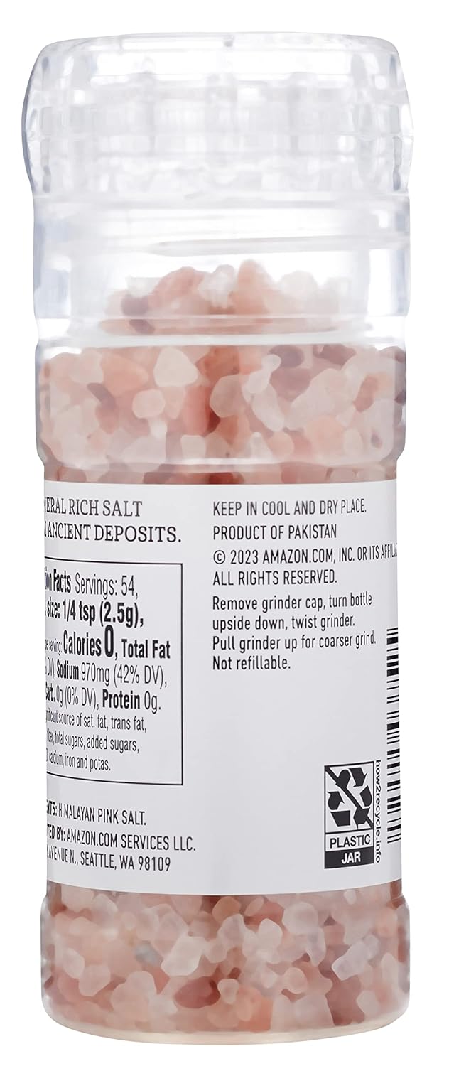 Amazon Fresh Pink Himalayan Salt Grinder Hand-Poured 477 Oz