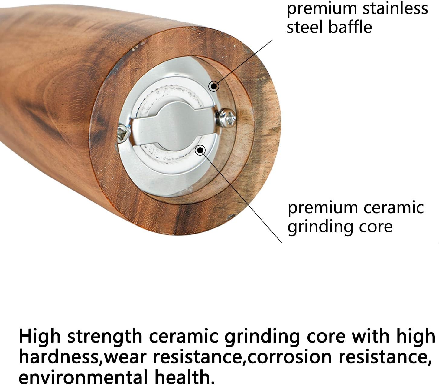 Elegant Acacia Wooden Salt Pepper Mill Set - Perfect Gift