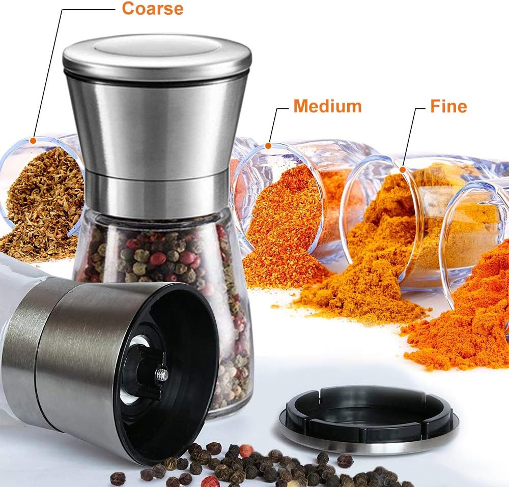 YugefomStainless Steel Salt and Pepper Mill Set Black Fits Kitchen