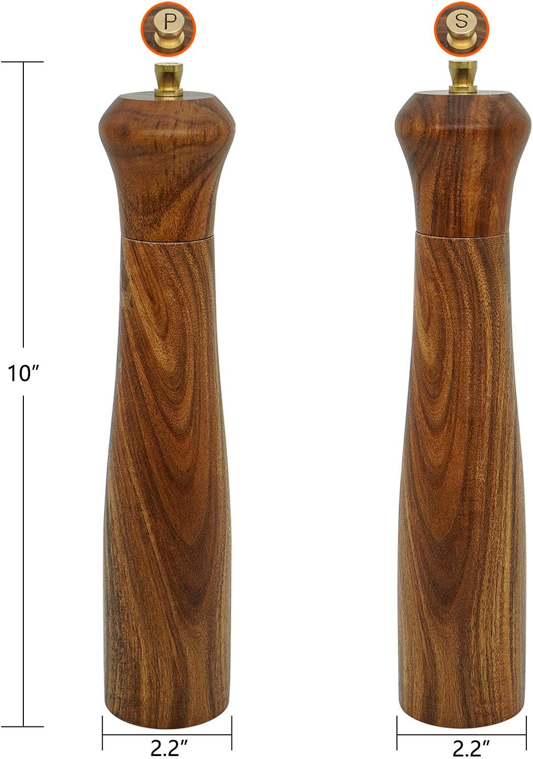Elegant Acacia Wooden Salt Pepper Mill Set - Perfect Gift