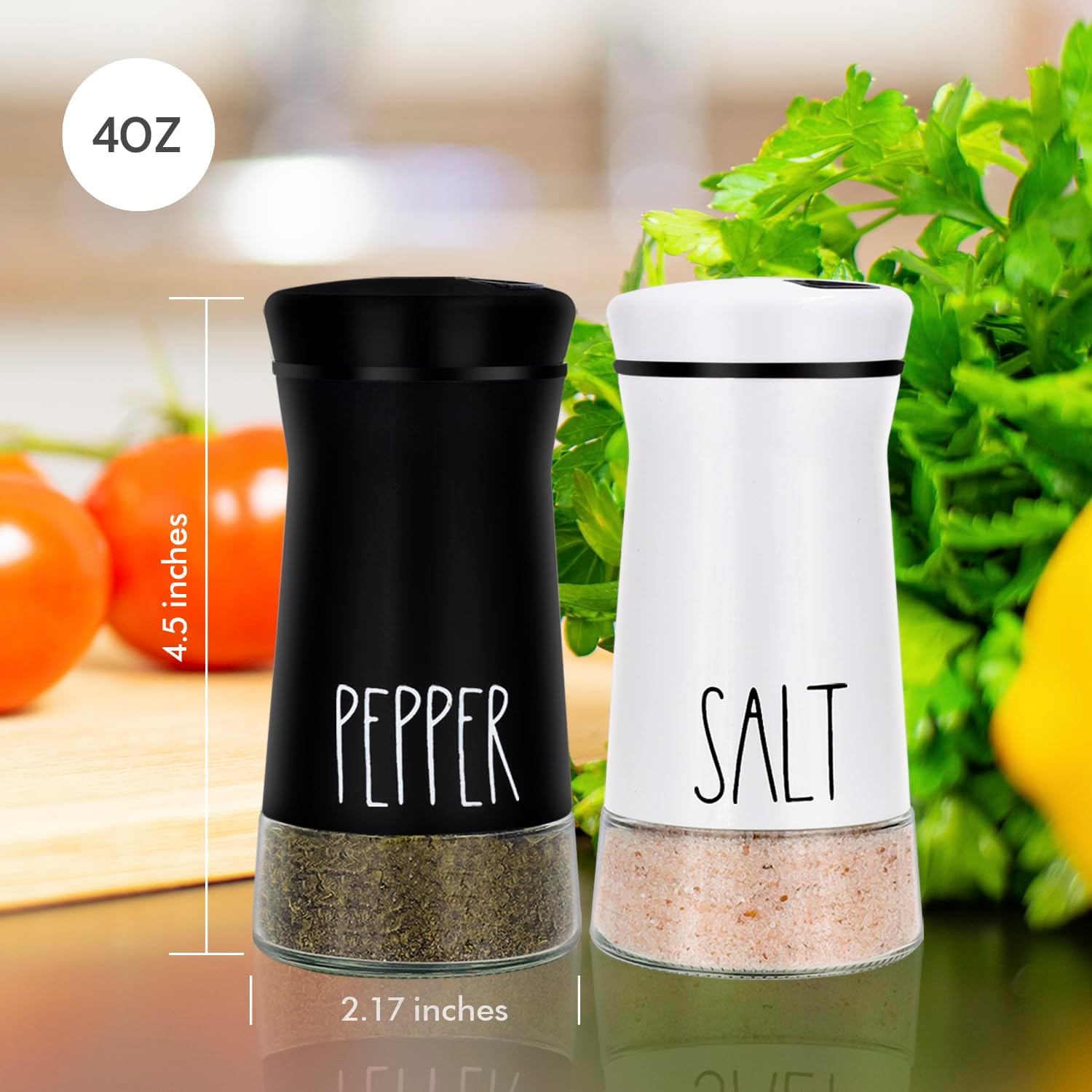 Aelga Adjustable Salt and Pepper Shakers 3 Settings for Farmhouse Grit