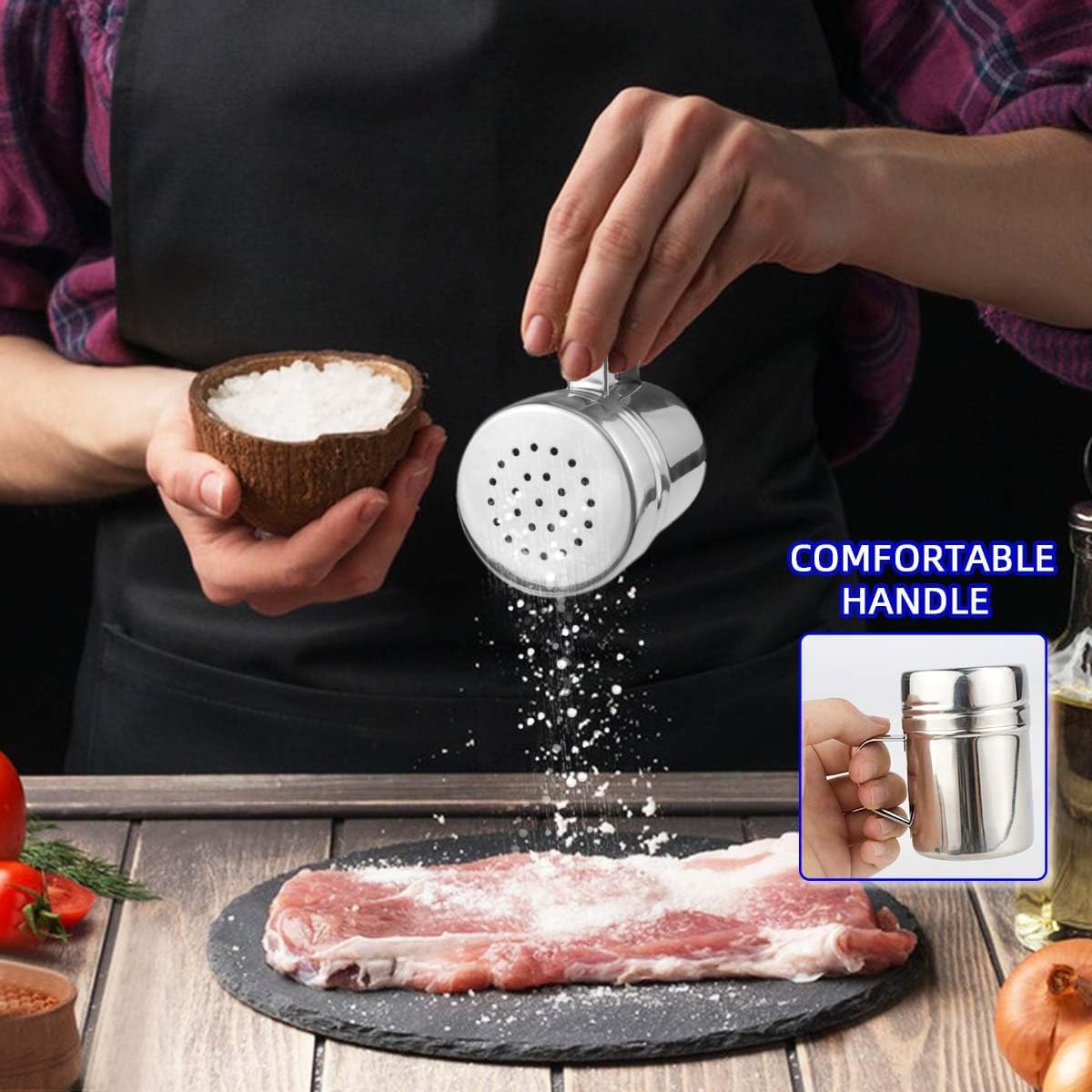 Yuntop 6 Oz Stainless Steel Spice Shaker with Handle and Lid