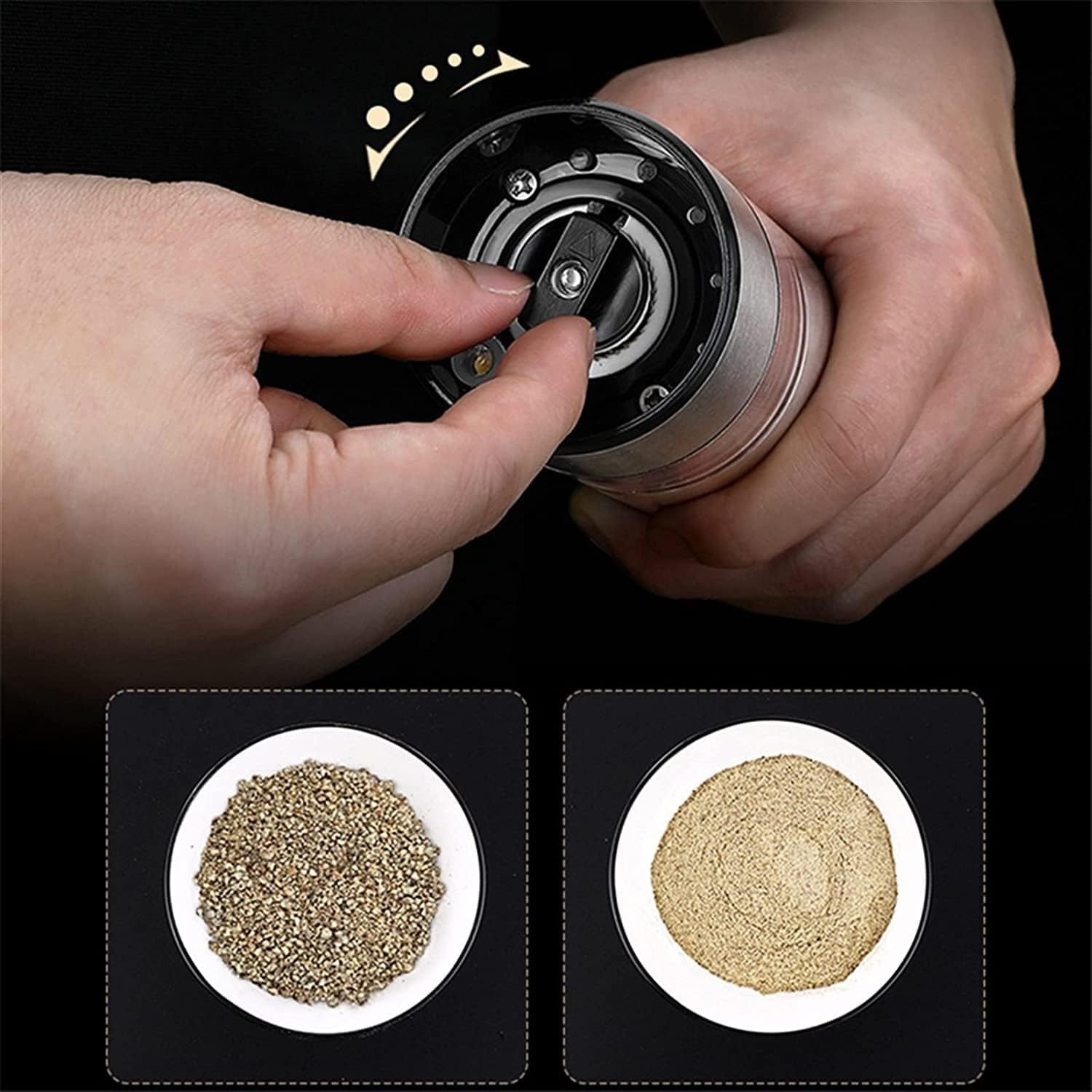 Anerji Electric Salt Pepper Grinder Set Adjustable One-Handed Battery Operated Black