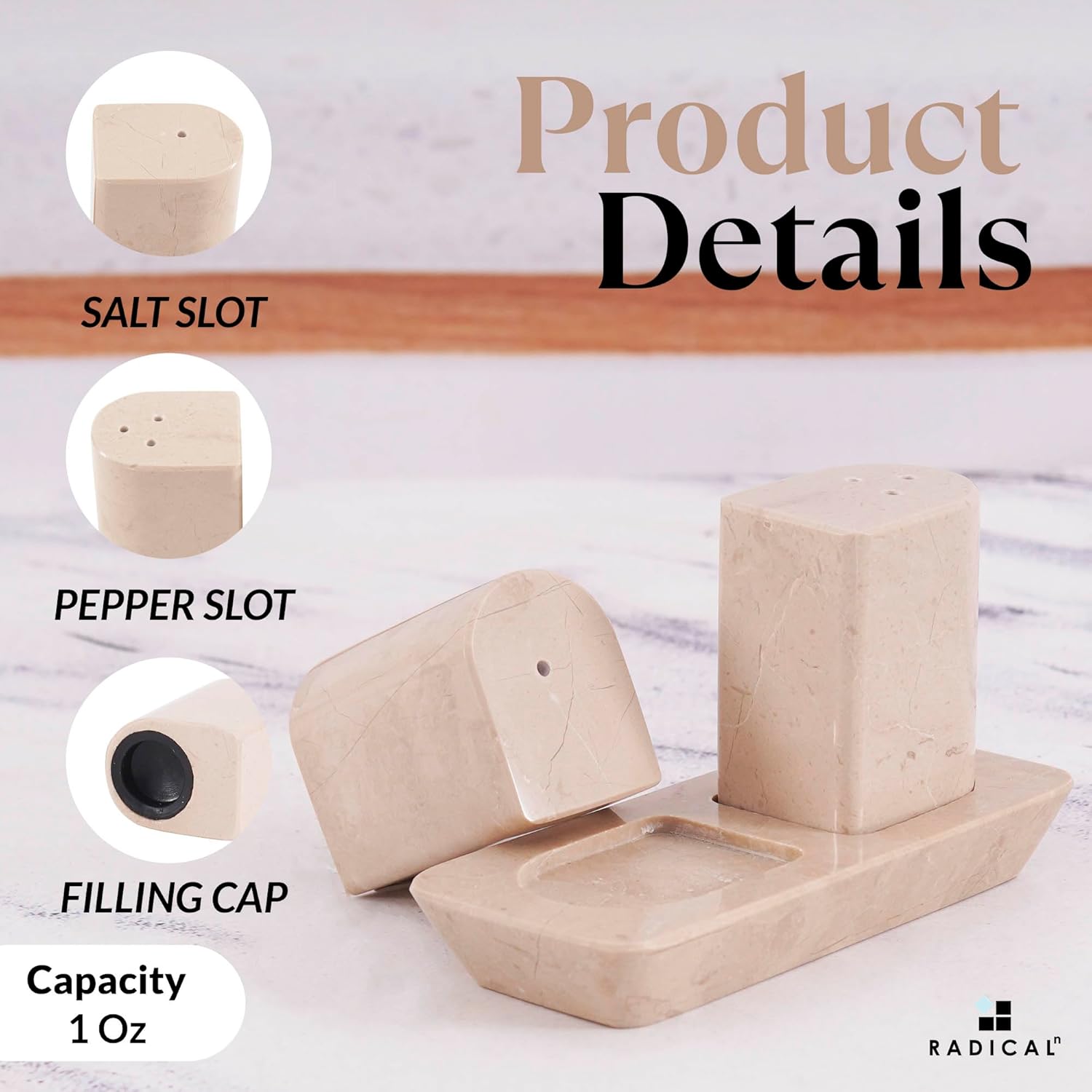 Radicaln Marble Salt Pepper Set With Tray