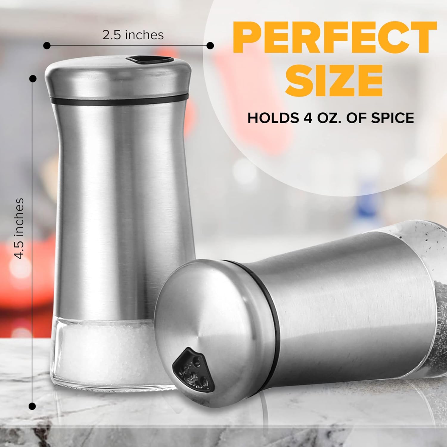 SP HOME GOODS Salt Pepper Shaker Set - Stainless Steel Glass