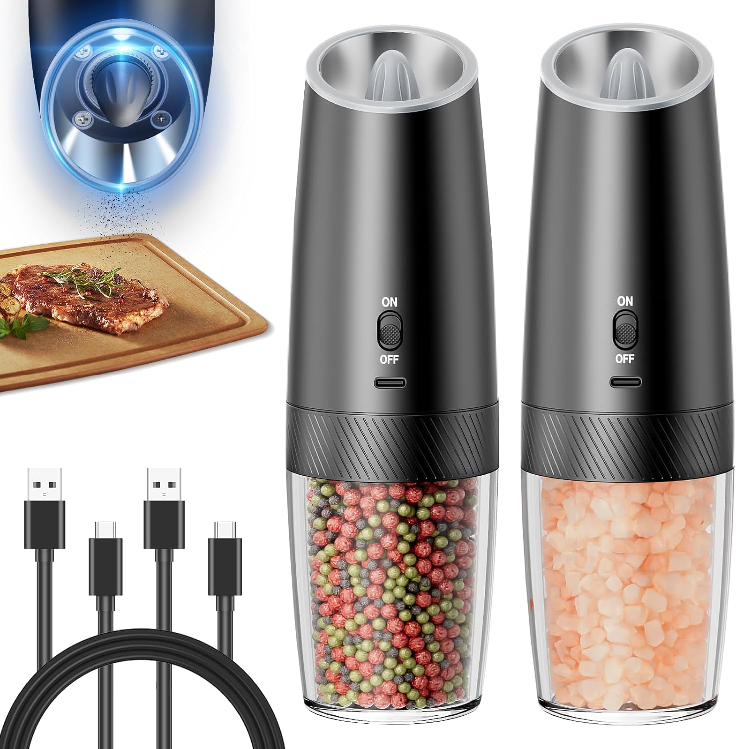 Gravity Electric Salt and Pepper Grinder Set - True 2-Pack