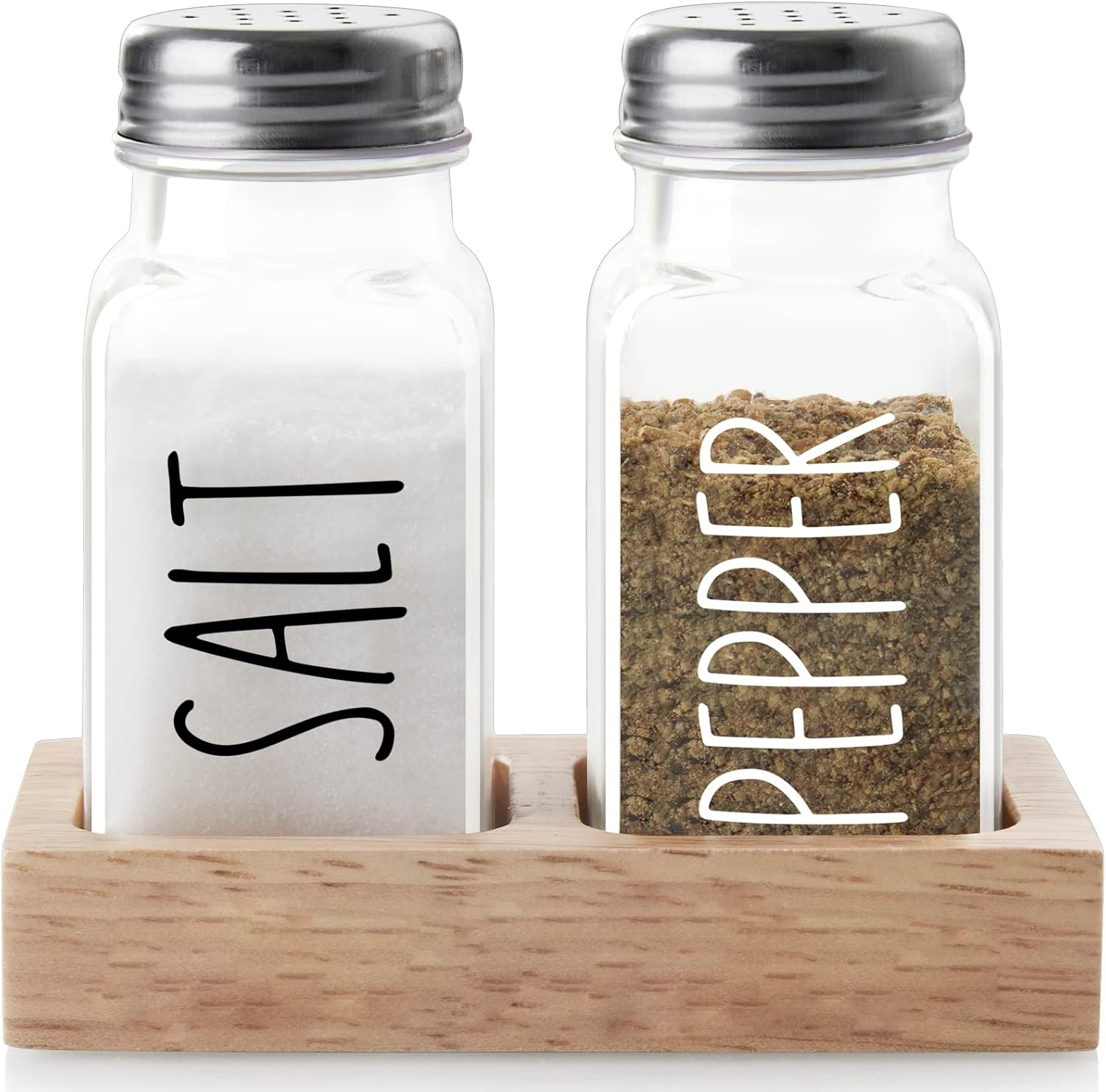 Dopeca Glass Salt and Pepper Set with Wooden Holder