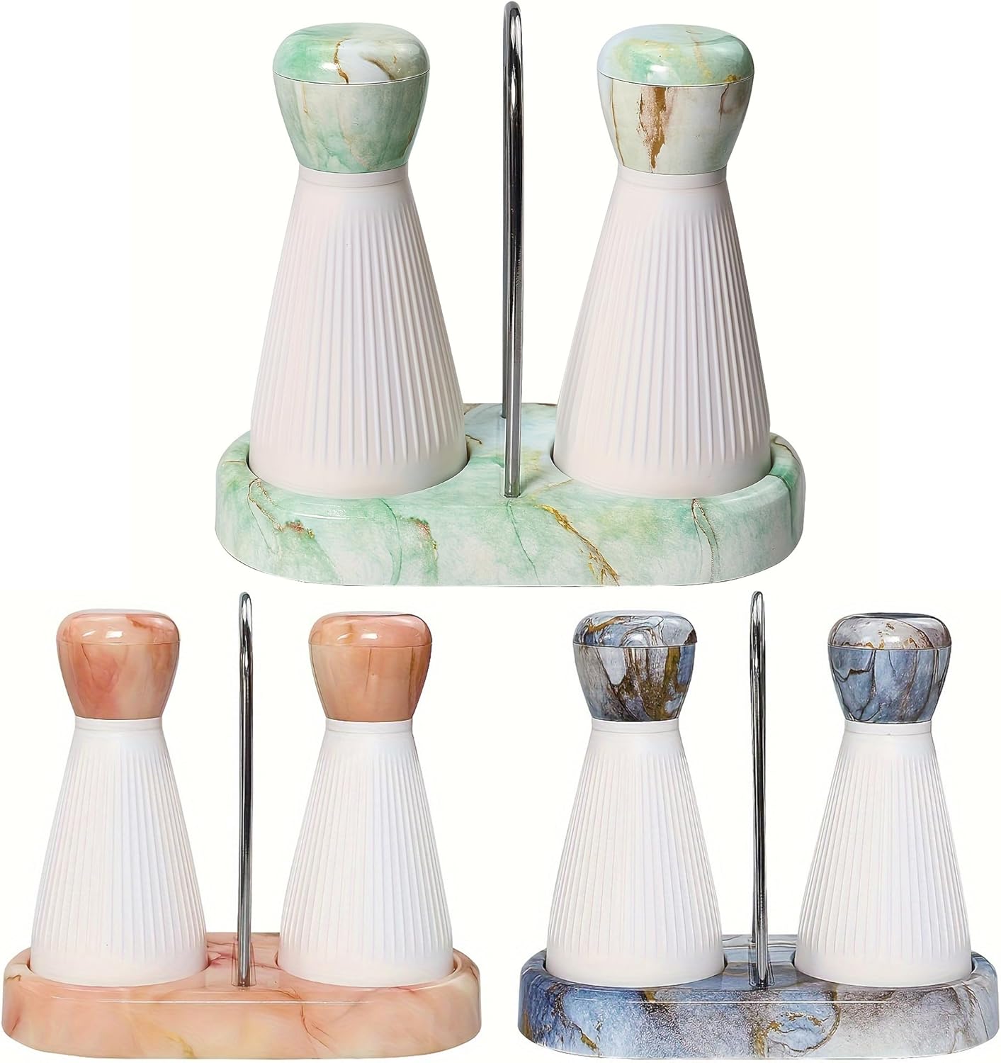 Adjustable Salt Pepper Mill Set Refillable with Wooden Tray