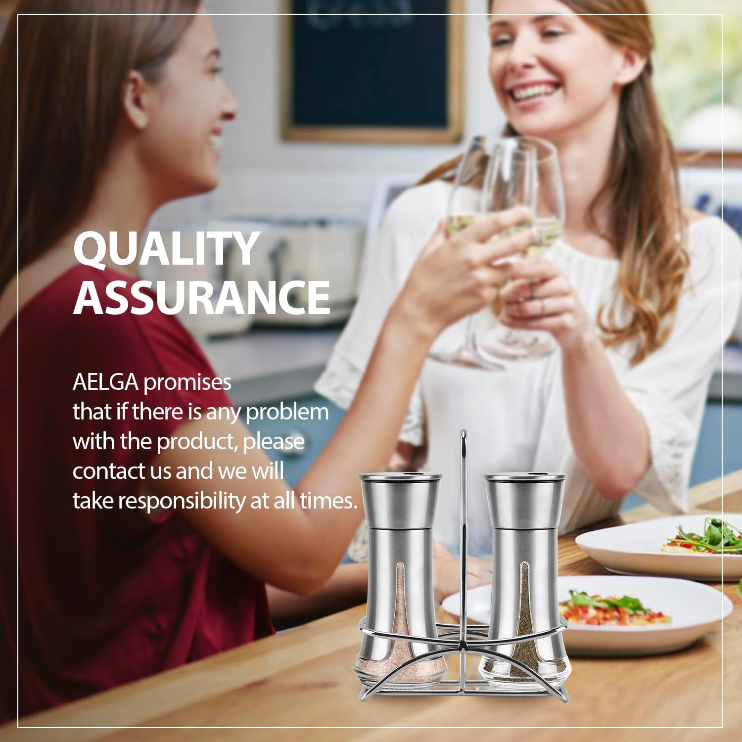 Aelga Salt Pepper Shakers with Adjustable Holder