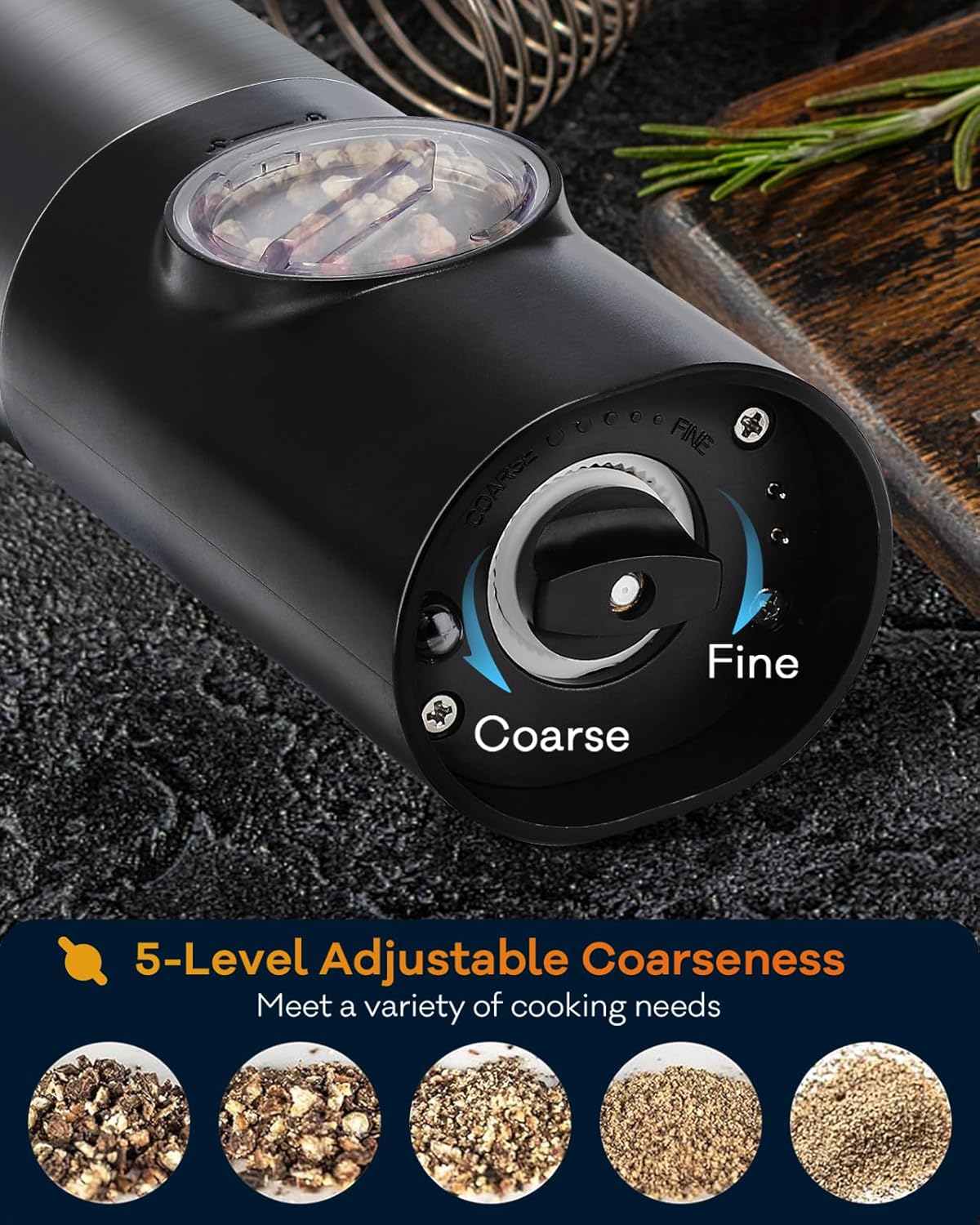 One-Handed Adjustable Coarseness Electric Salt Pepper Grinder Set