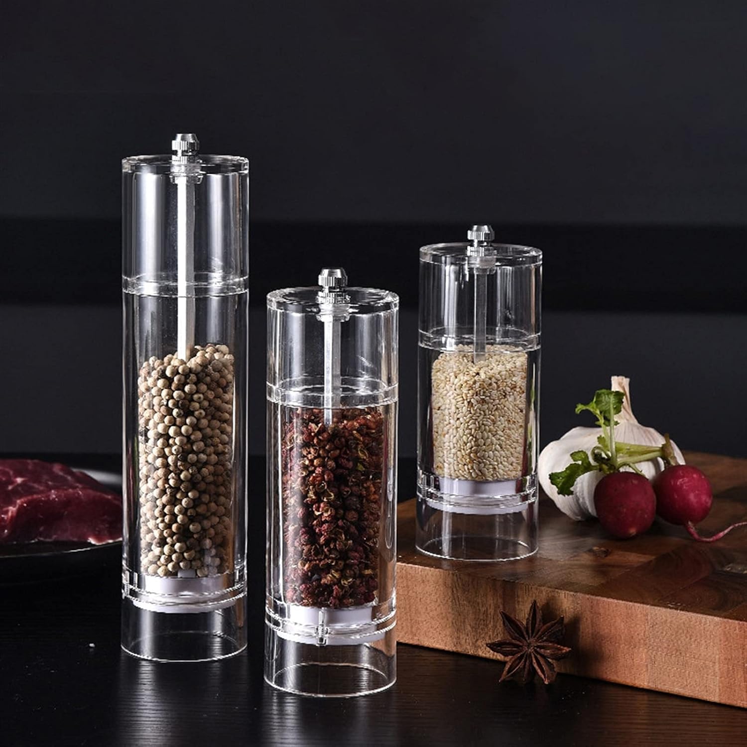 LEIXIUSM Sky Adjustable Salt Pepper Mill 6-inch Clear Acrylic