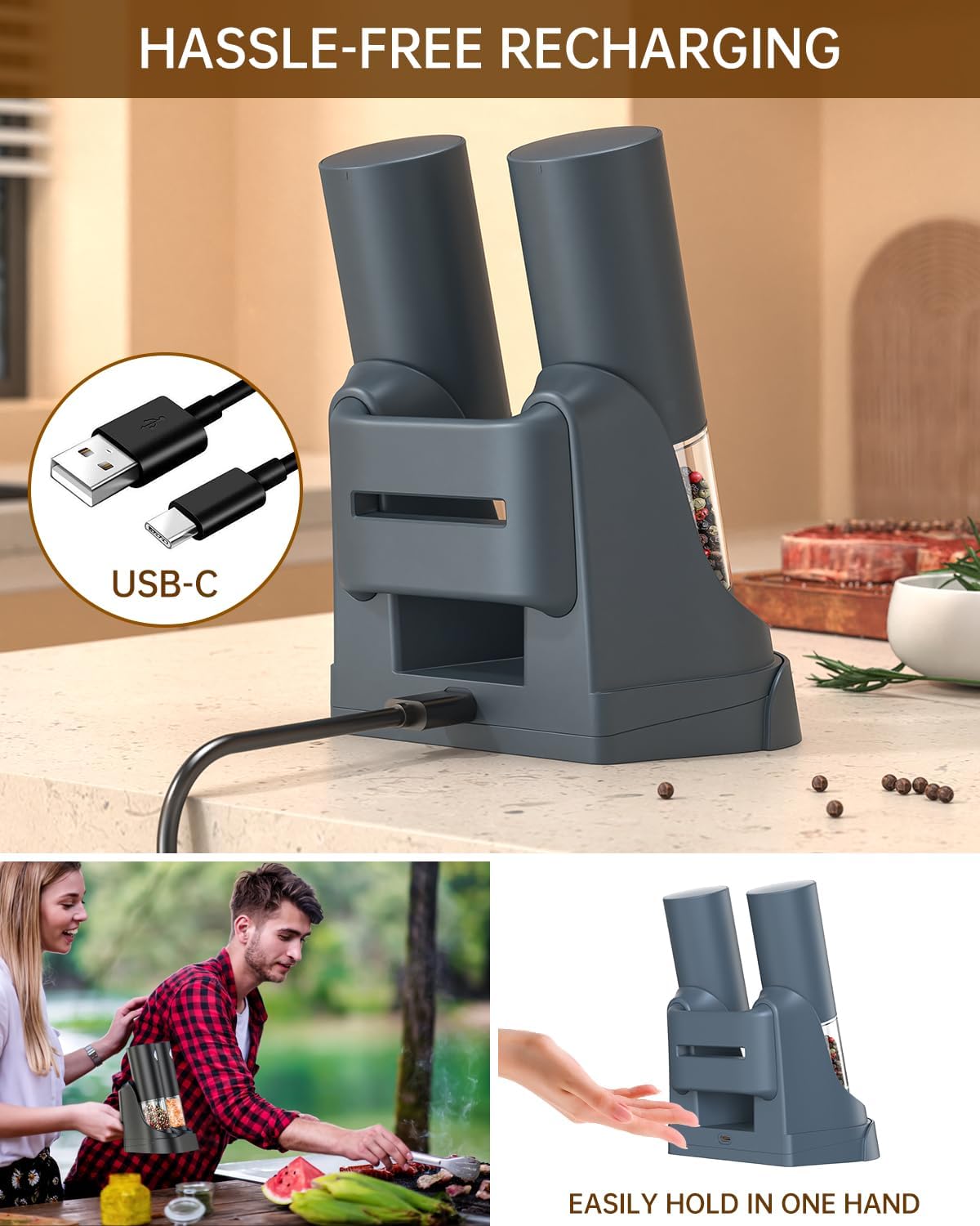 CIRCLE JOY Electric Salt Pepper Grinder Set
