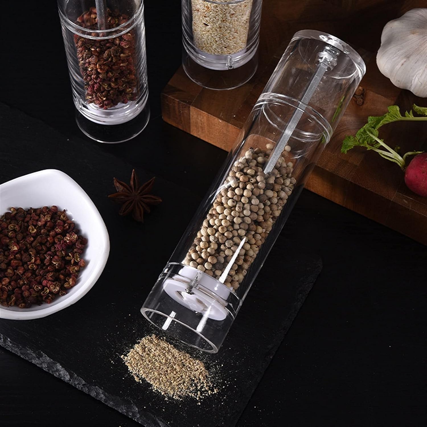 LEIXIUSM Sky Adjustable Salt Pepper Mill 6-inch Clear Acrylic