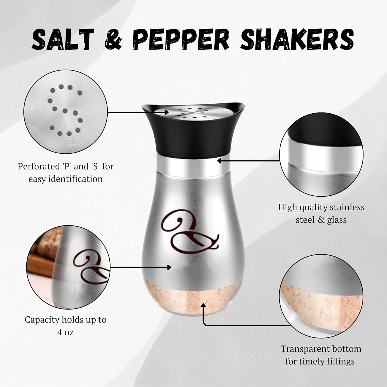 Chandler Salt and Pepper Set Stainless Steel Lid 4-ounce Glass Bottom