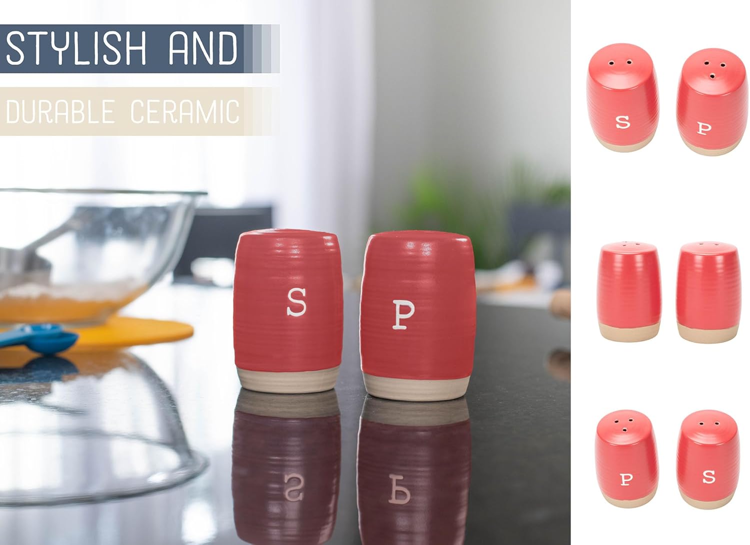 Stylish Red Ceramic Salt Pepper Shakers