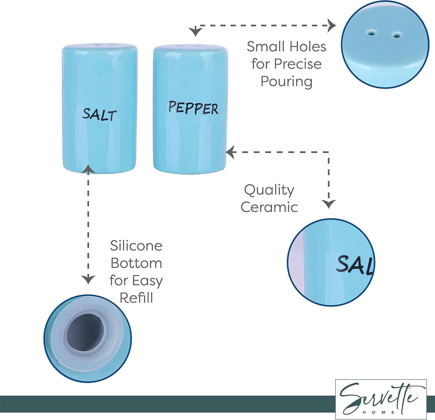 Sleek Blue Salt and Pepper Shakers with High-Quality Ceramic Design