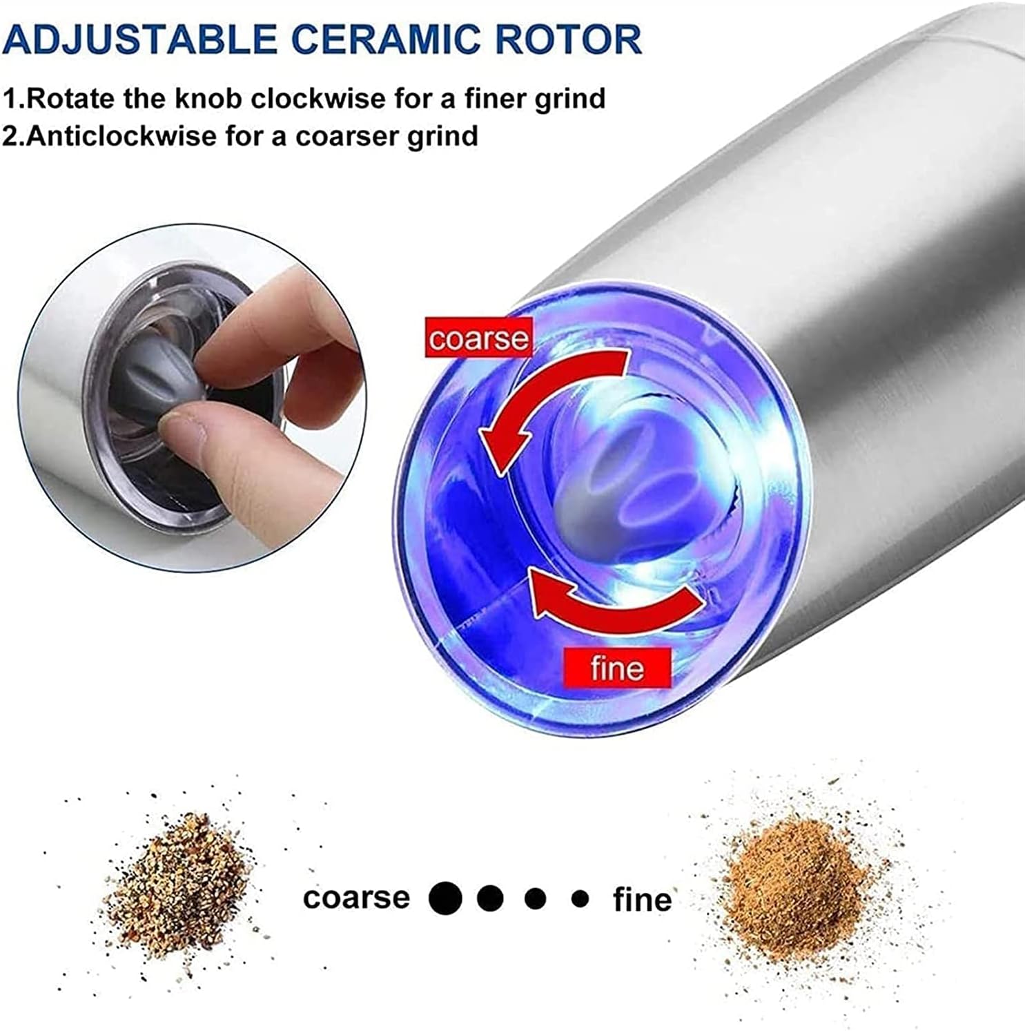 KDLK Salt and Pepper grinder set SS automatic battery-operated adjustable blue