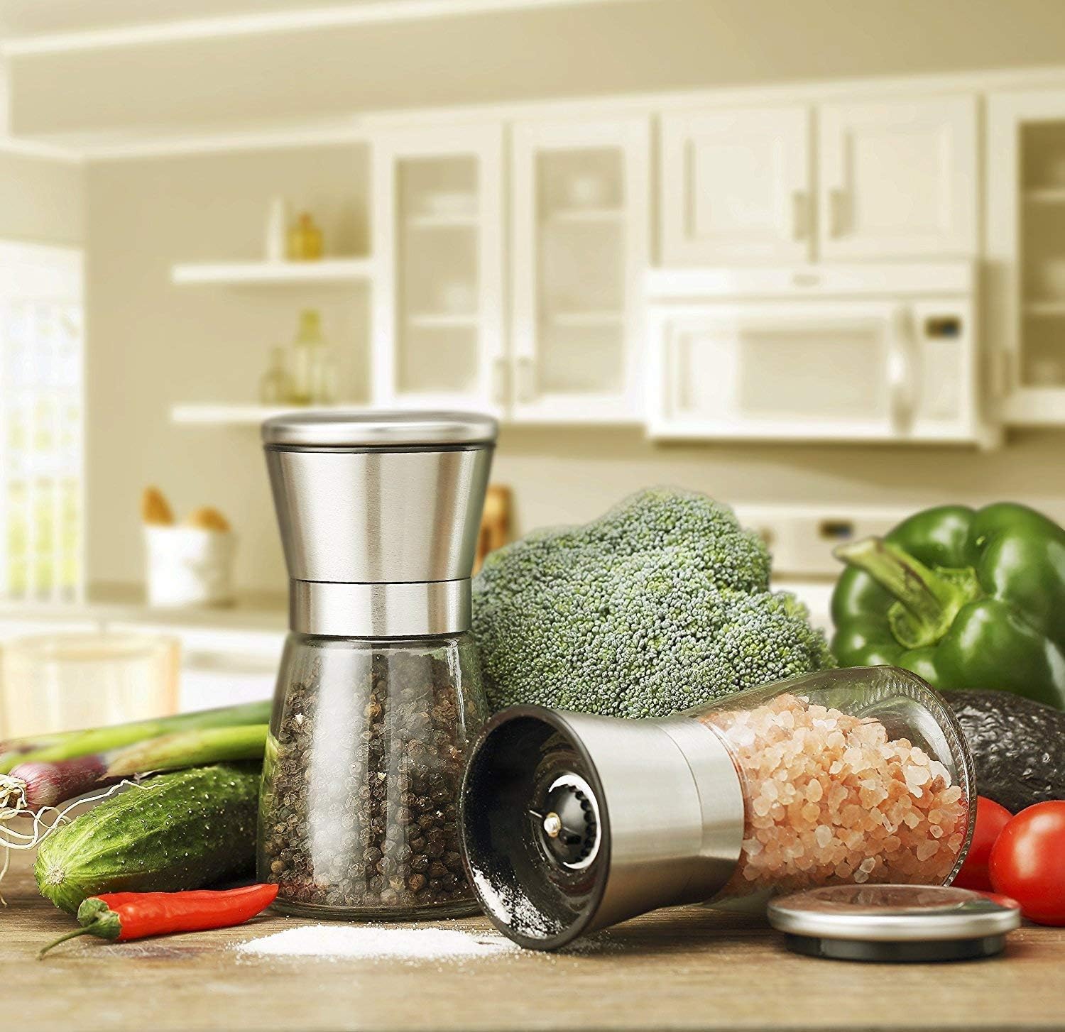 YugefomStainless Steel Salt and Pepper Mill Set Black Fits Kitchen