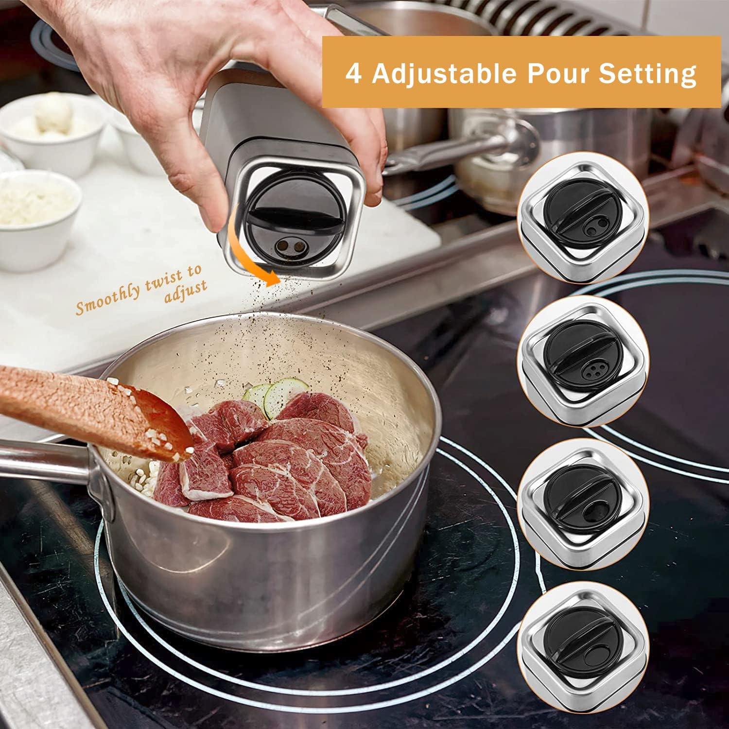 Stylish Salt Pepper Shakers by Aelga with Adjustable Holes for Perfect Measures